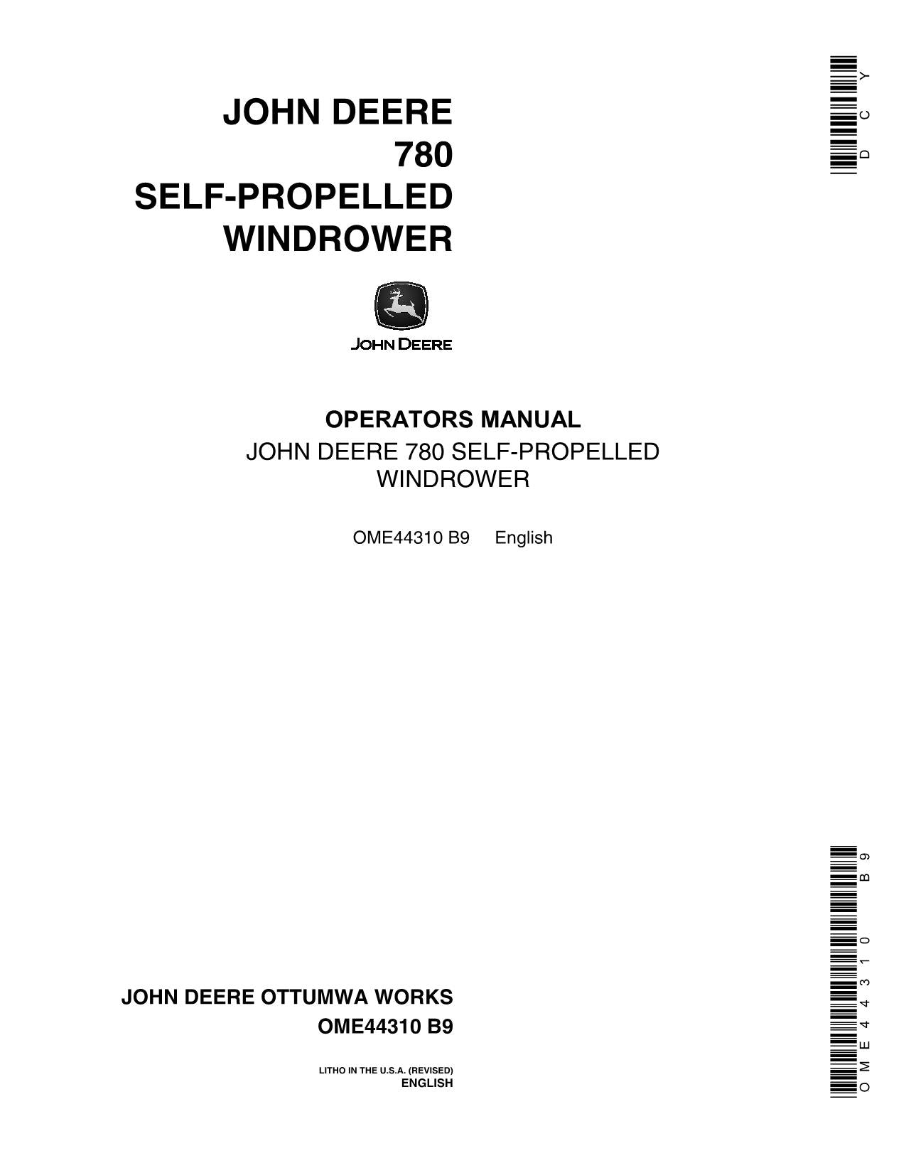 JOHN DEERE 780 WINDROWER OPERATORS MANUAL #1