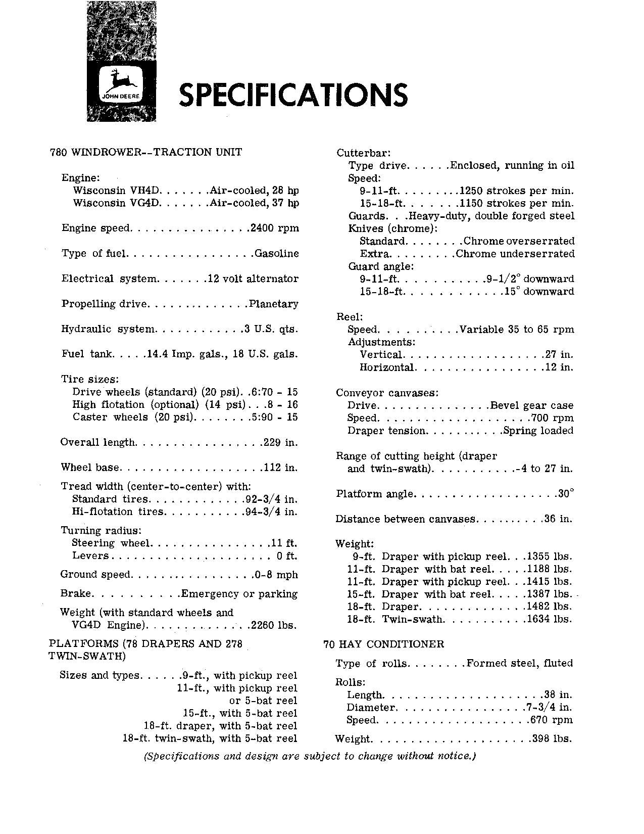 JOHN DEERE 780 WINDROWER OPERATORS MANUAL #1