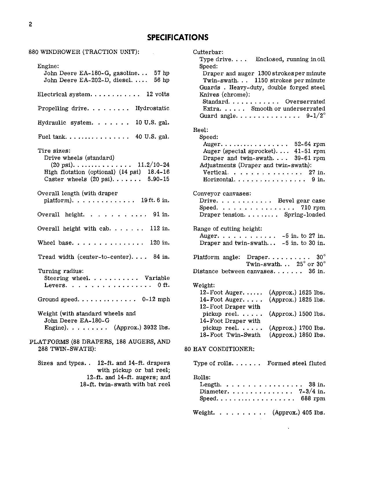 JOHN DEERE 880 WINDROWER OPERATORS MANUAL #2