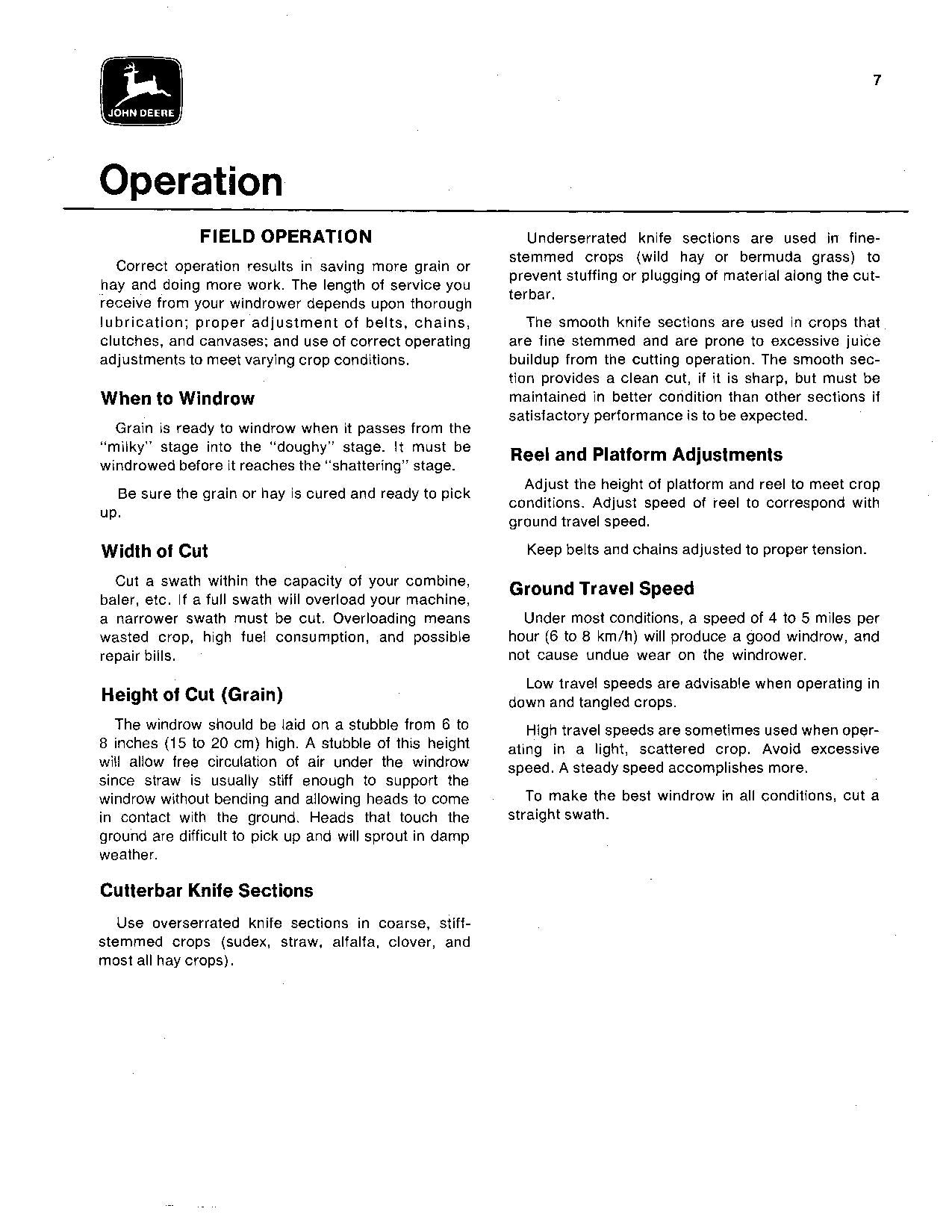 JOHN DEERE 800 WINDROWER OPERATORS MANUAL #1