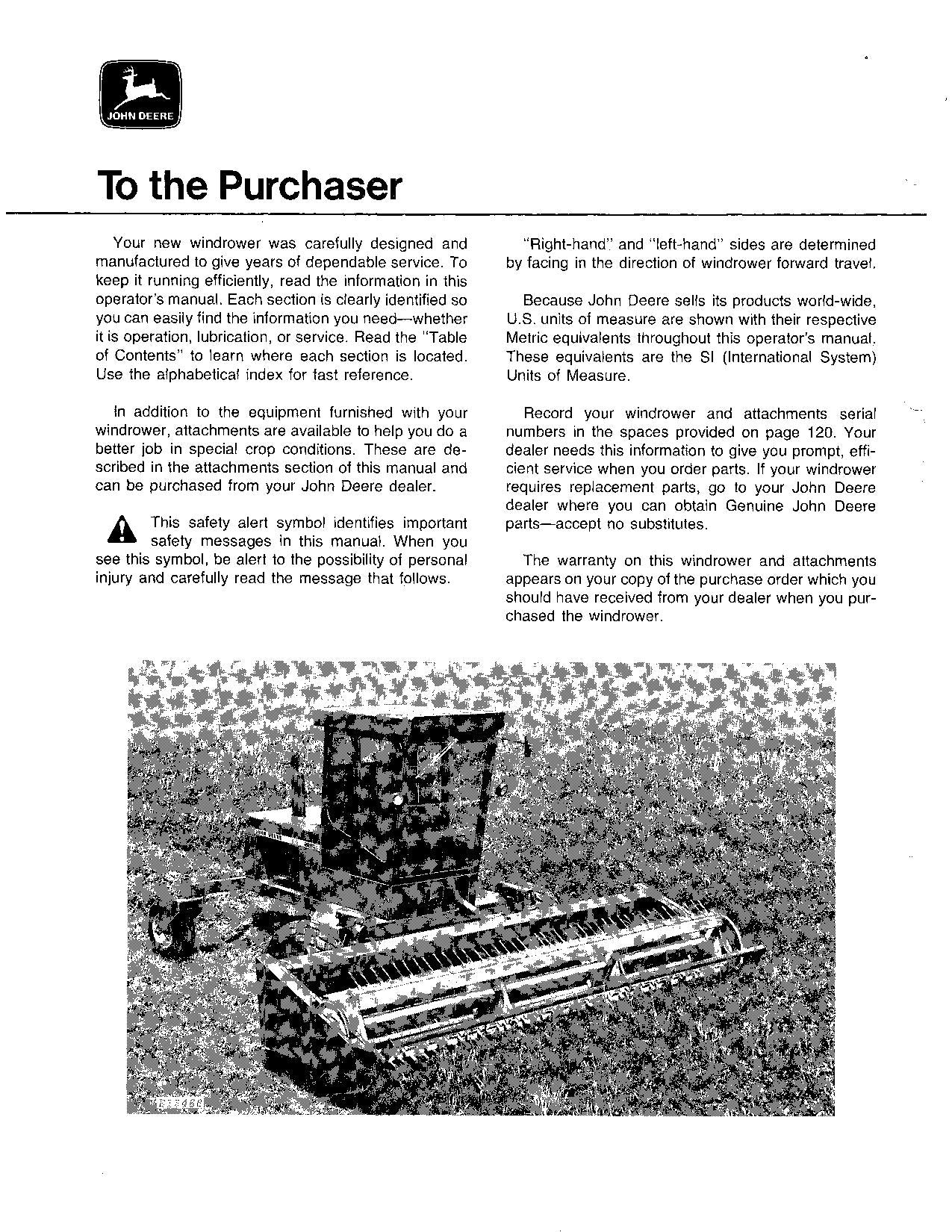 MANUEL D'UTILISATION DE L'ANDAINEUSE JOHN DEERE 2280 #1