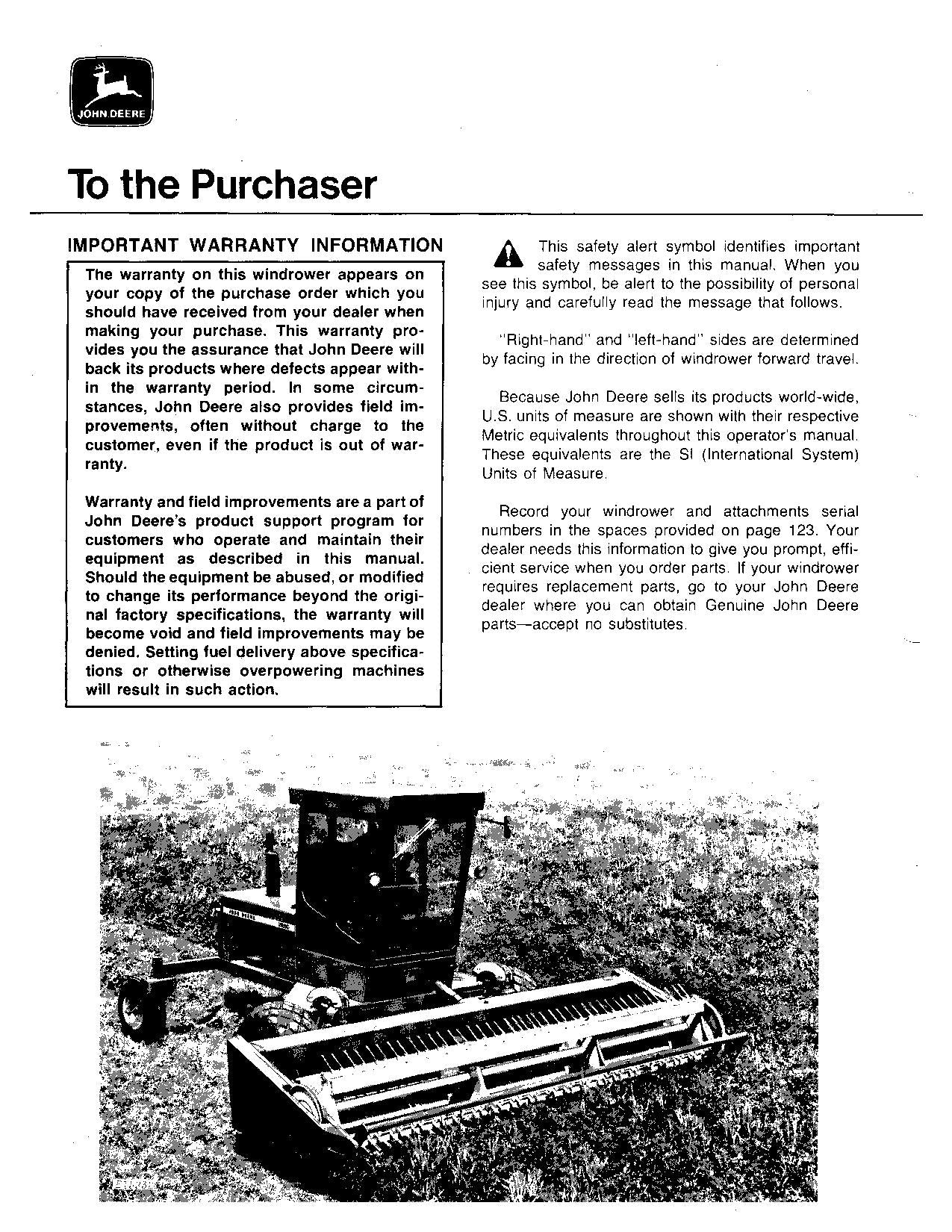 MANUEL D'UTILISATION DE L'ANDAINEUSE JOHN DEERE 2280 #2