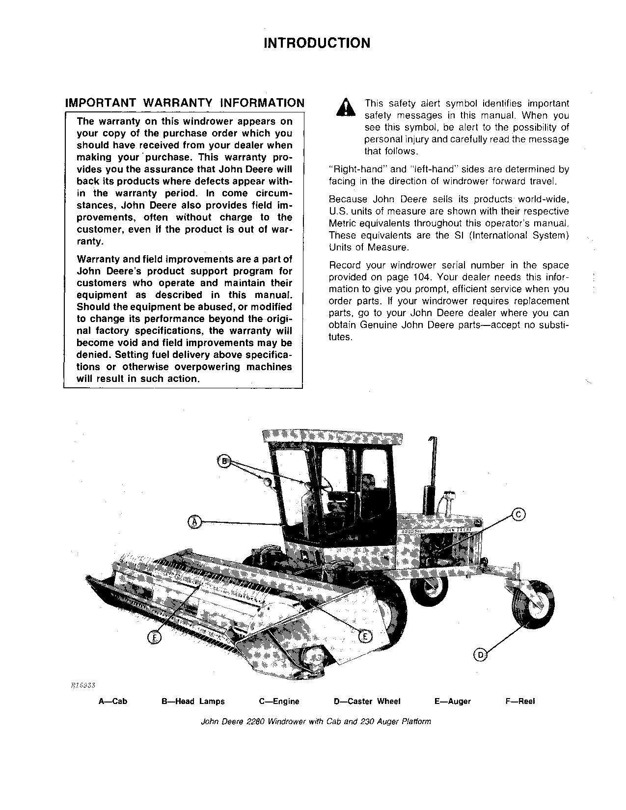 MANUEL D'UTILISATION DE L'ANDAINEUSE JOHN DEERE 2280 #3