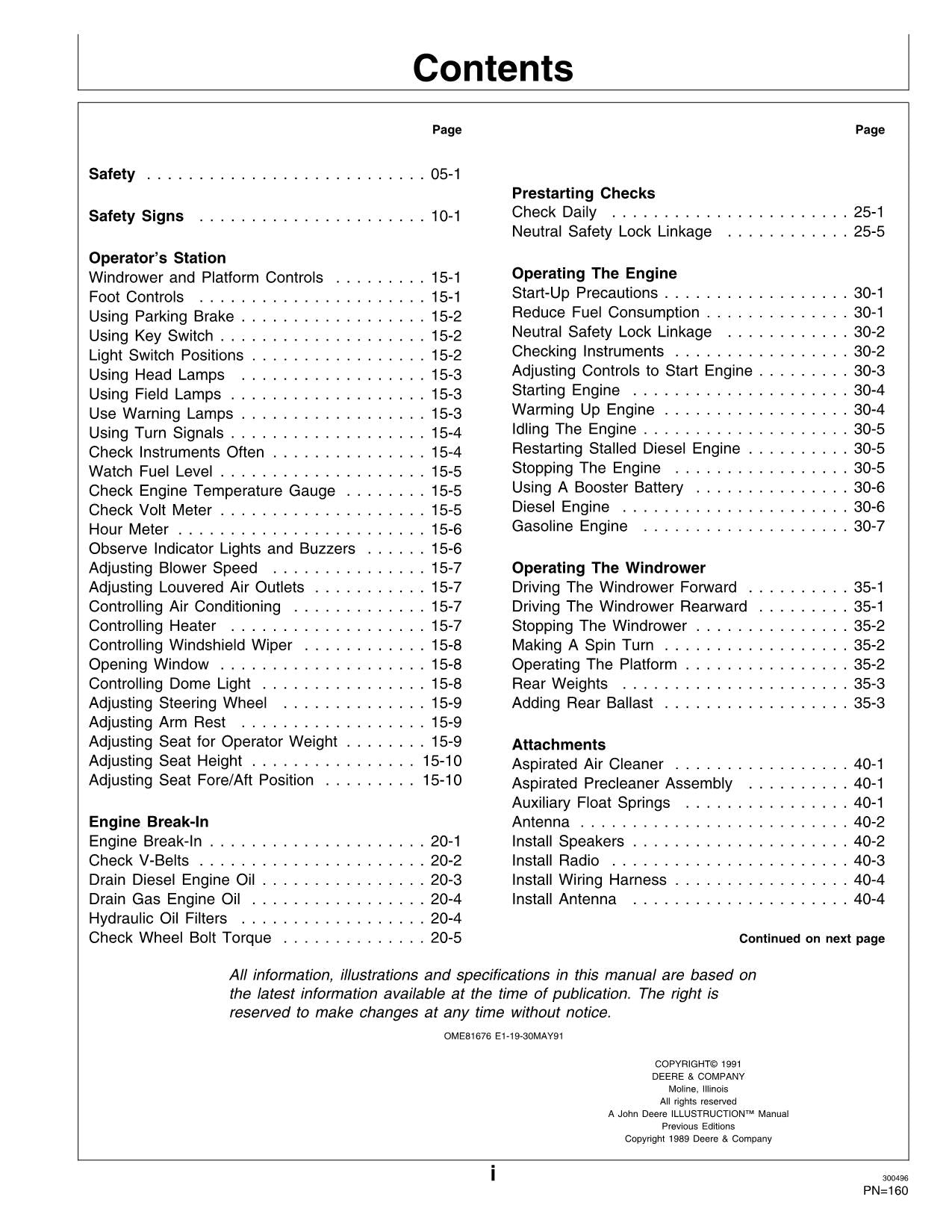 JOHN DEERE 2360 WINDROWER OPERATORS MANUAL #1