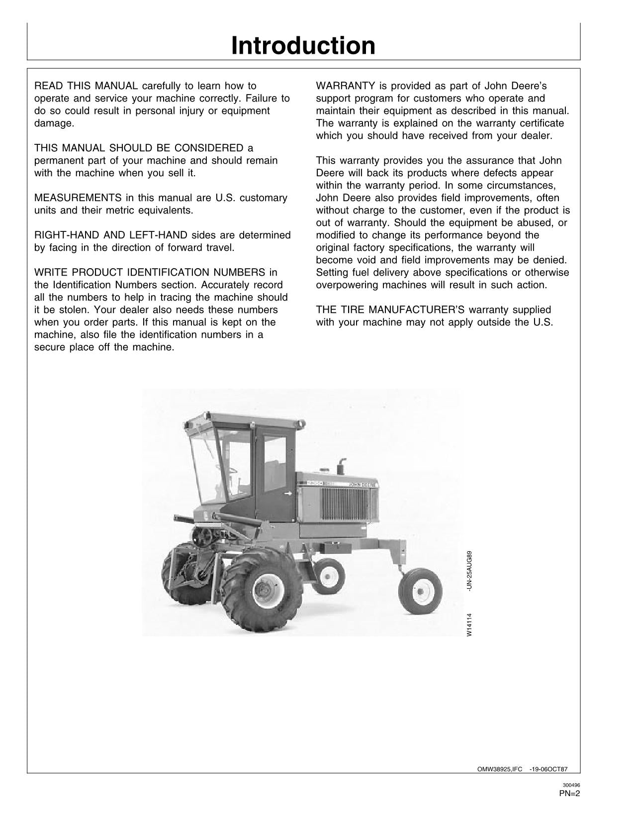 JOHN DEERE 2360 WINDROWER OPERATORS MANUAL #1