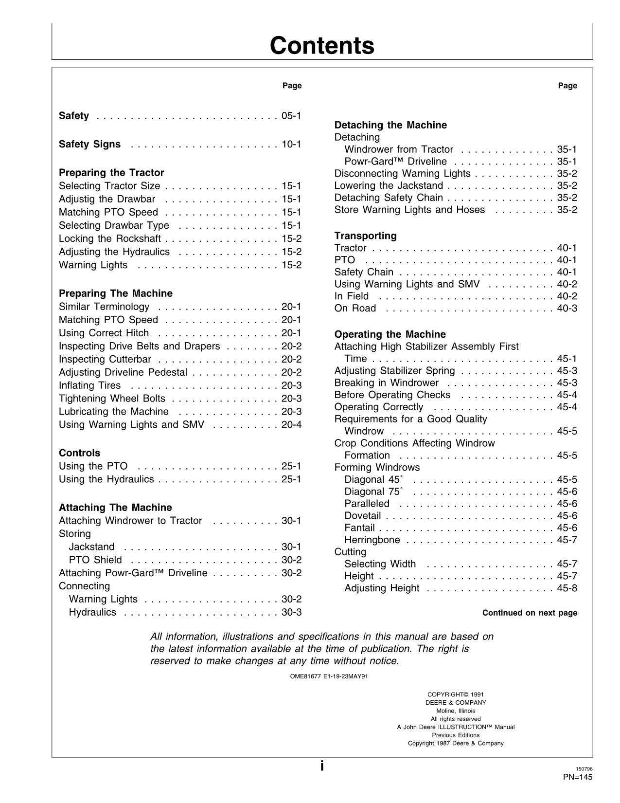 JOHN DEERE 590 WINDROWER OPERATORS MANUAL