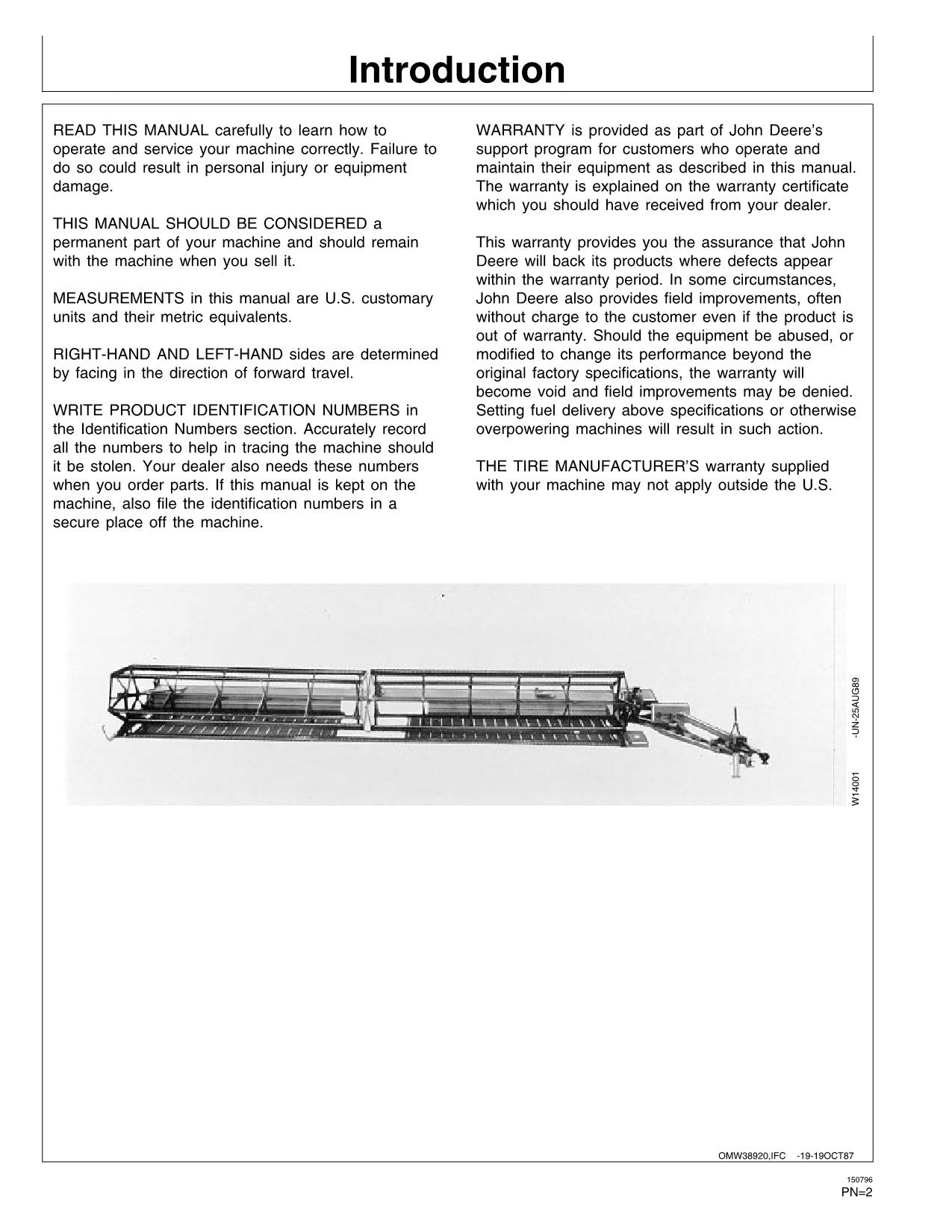 JOHN DEERE 590 WINDROWER OPERATORS MANUAL