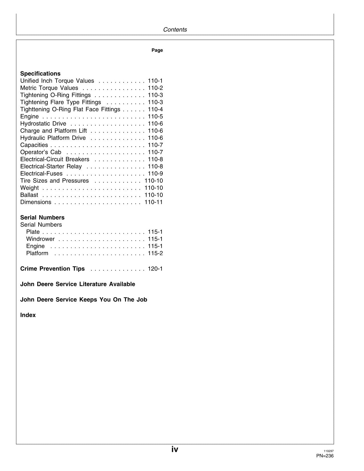 JOHN DEERE 4890 WINDROWER OPERATORS MANUAL #1