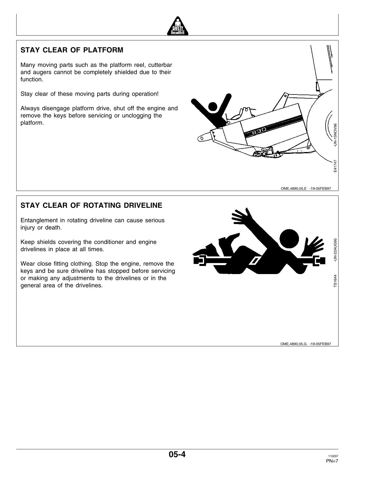 JOHN DEERE 4890 WINDROWER OPERATORS MANUAL #1