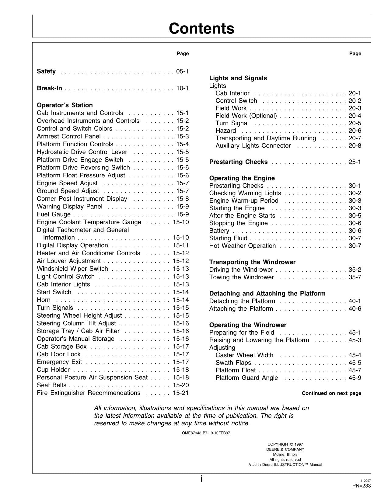 JOHN DEERE 4890 WINDROWER OPERATORS MANUAL #1