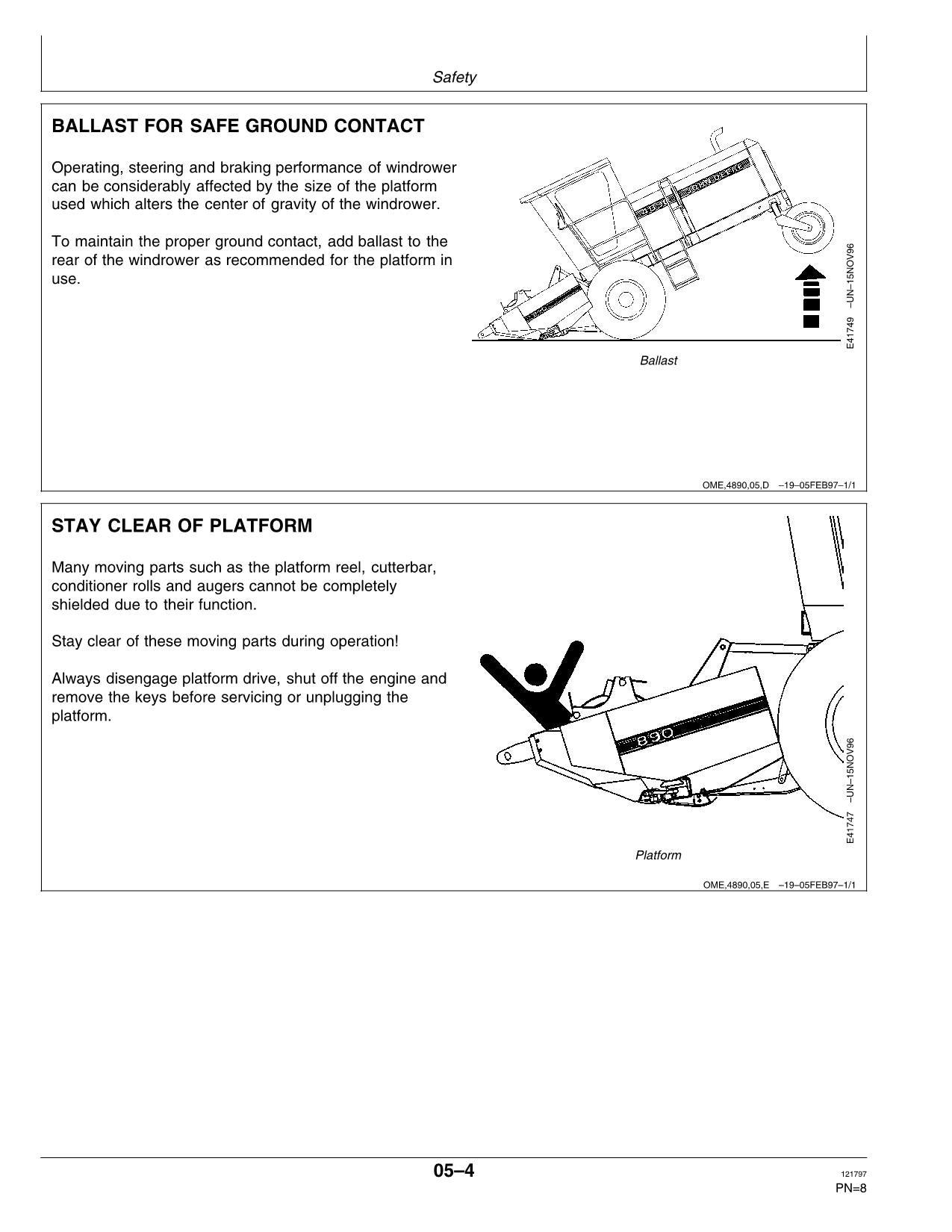 JOHN DEERE 4890 WINDROWER OPERATORS MANUAL #2