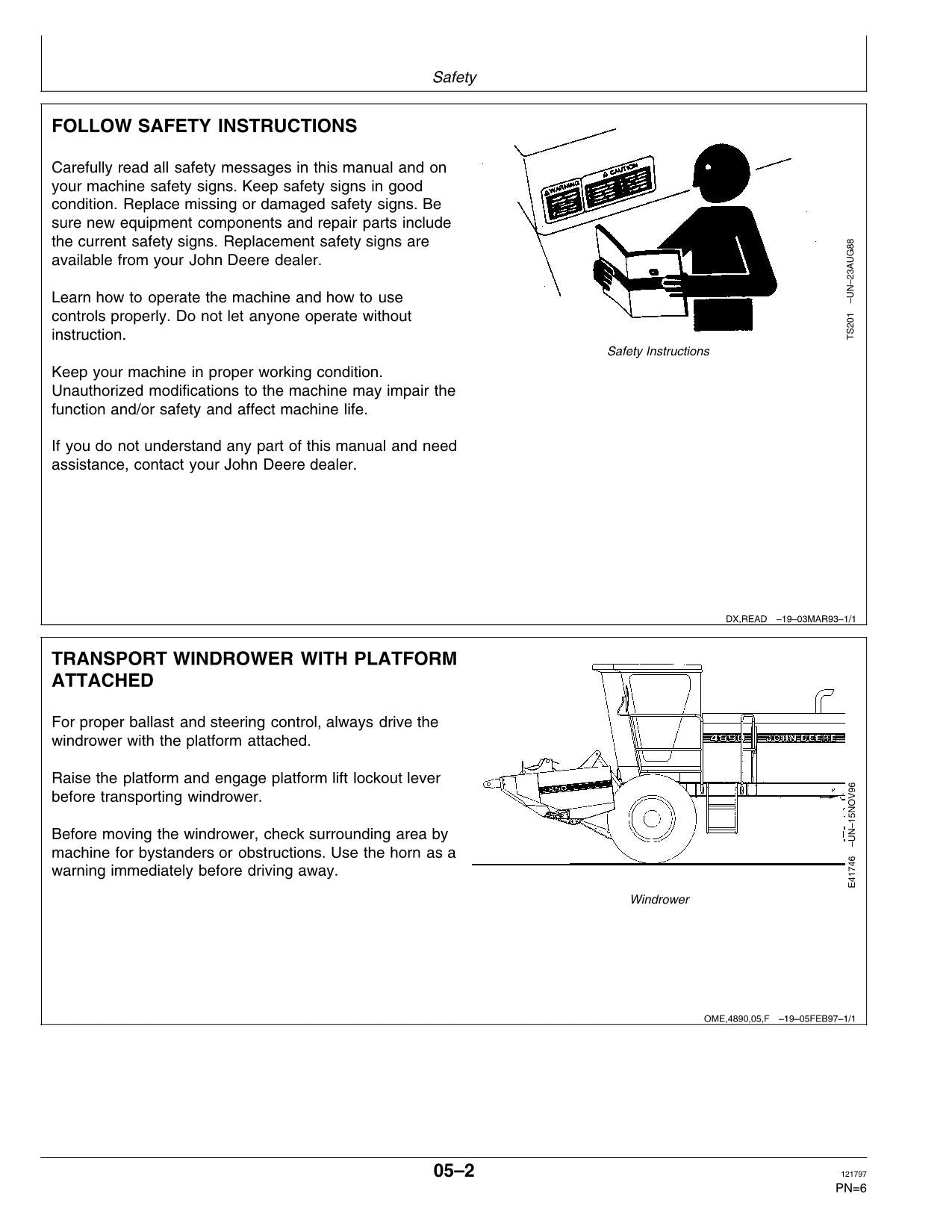 JOHN DEERE 4890 WINDROWER OPERATORS MANUAL #2