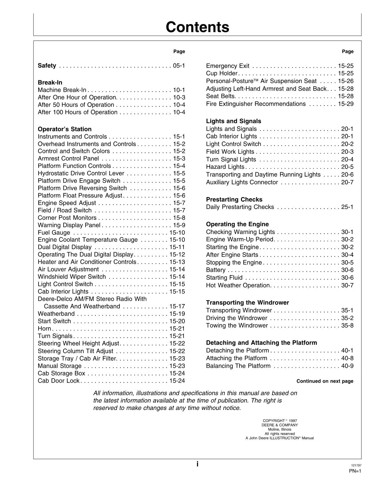 JOHN DEERE 4890 WINDROWER OPERATORS MANUAL #2