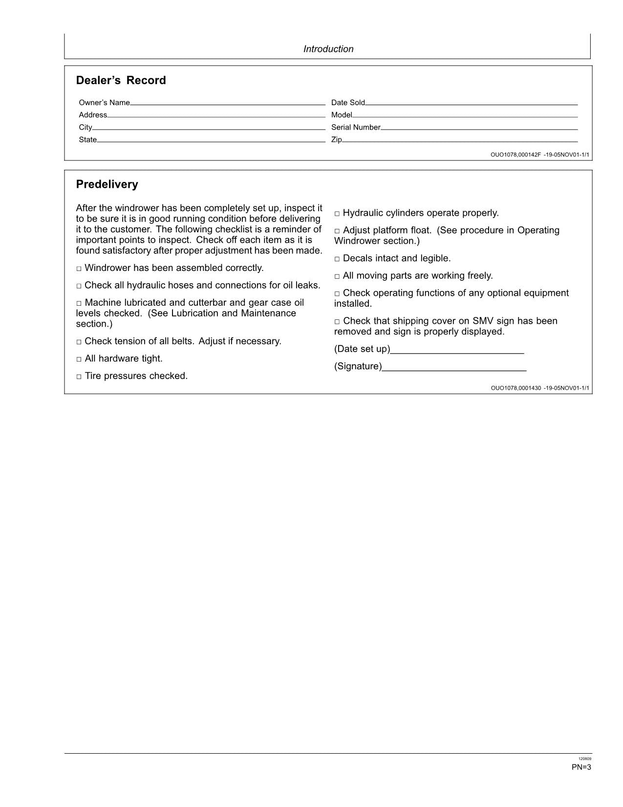 JOHN DEERE A400 WINDROWER OPERATORS MANUAL #2