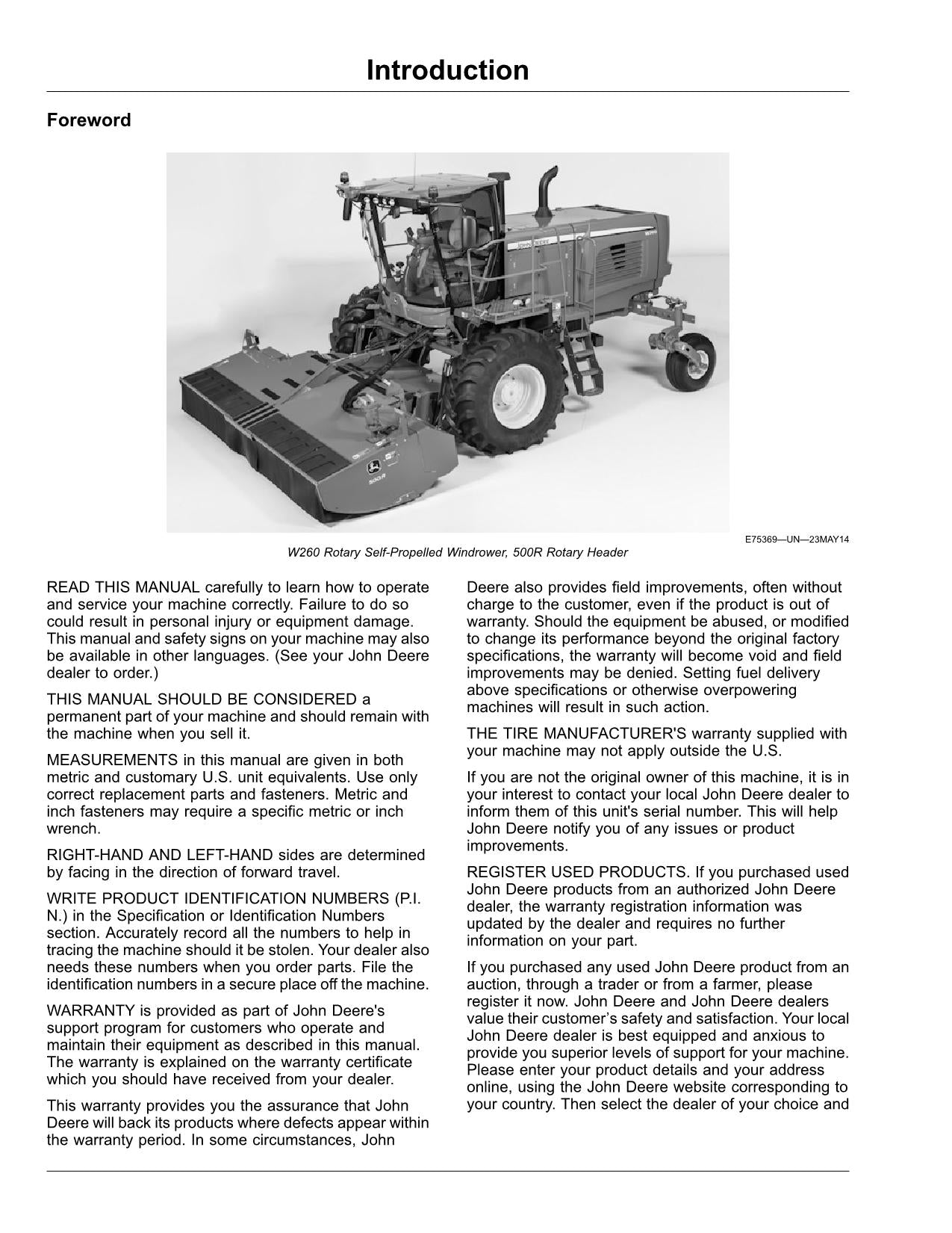 JOHN DEERE W260 WINDROWER OPERATORS MANUAL #4