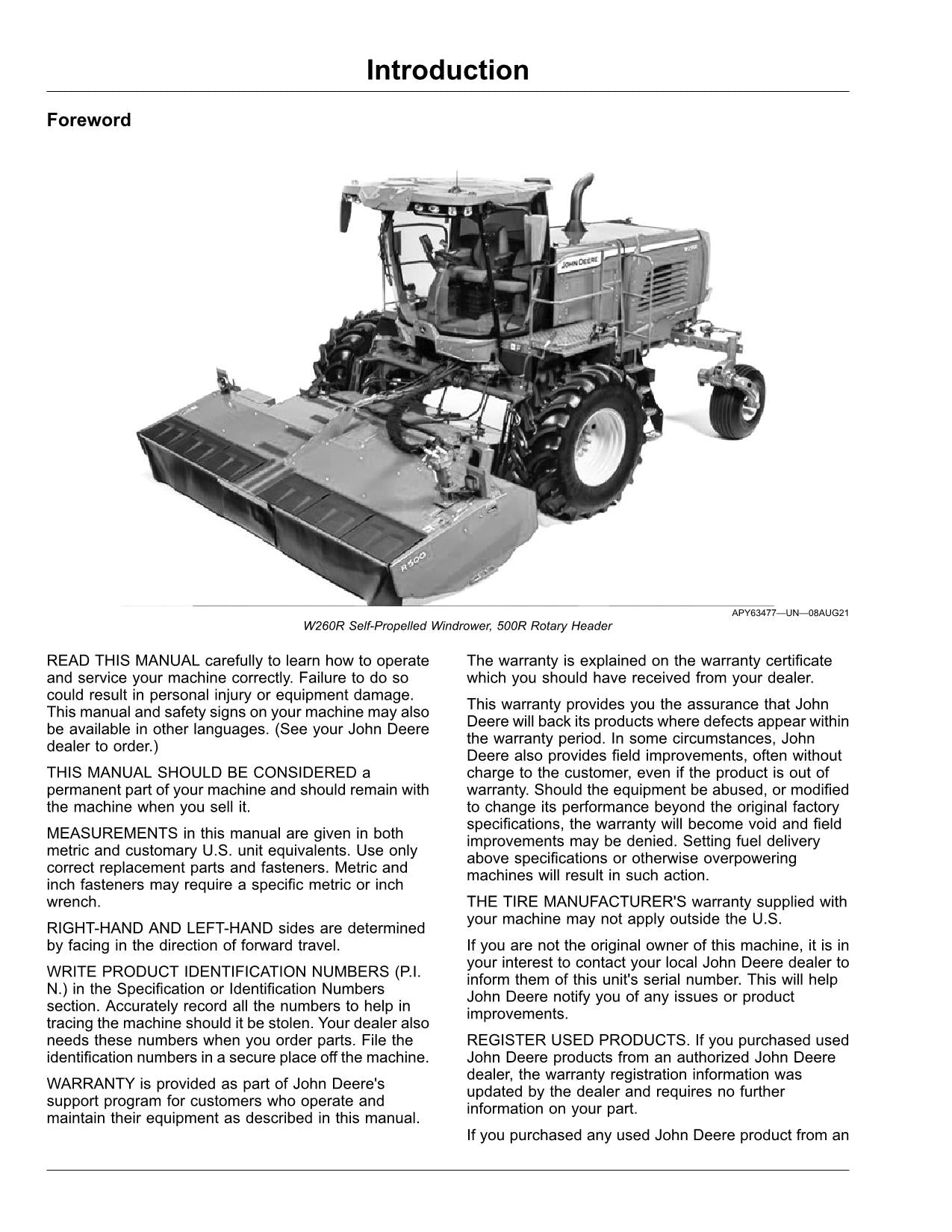 MANUEL D'UTILISATION DE L'ANDAILLEUSE JOHN DEERE W235R W260R #2