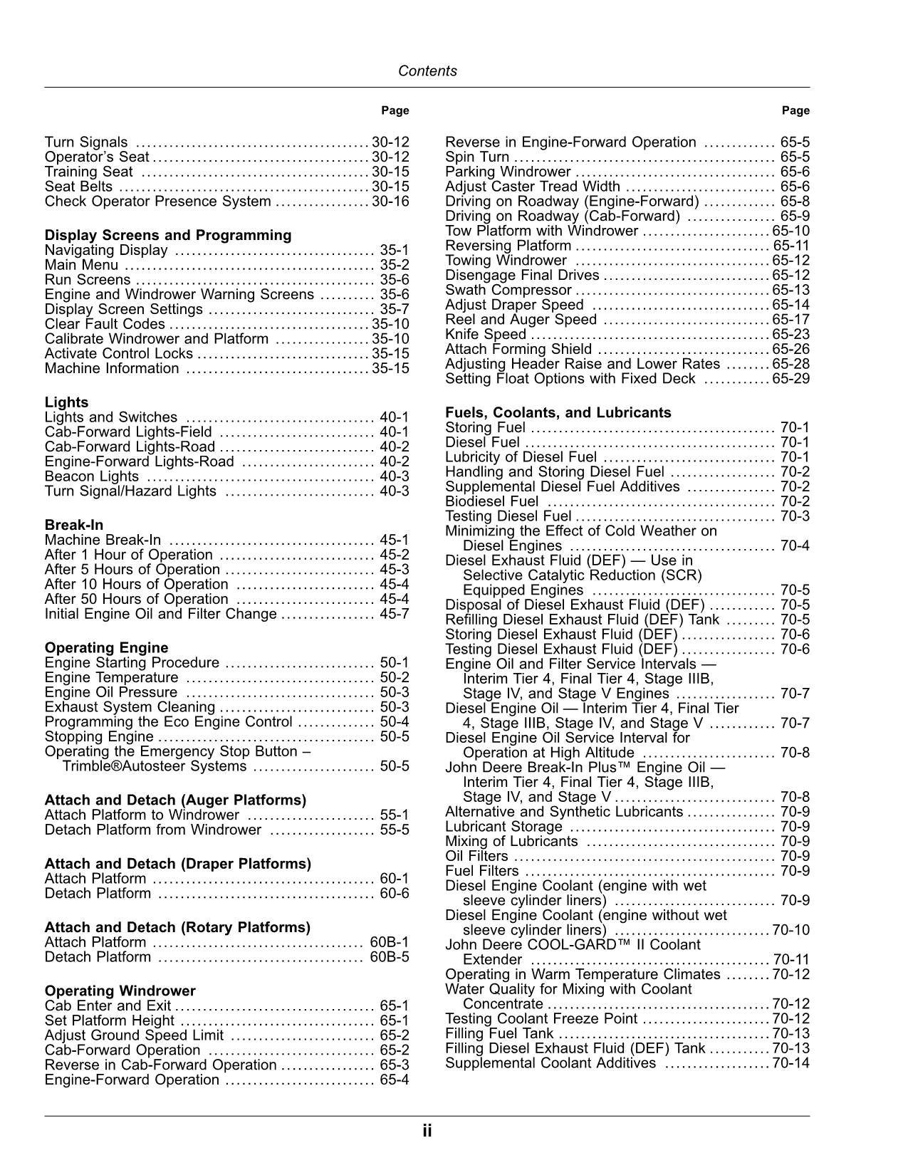 JOHN DEERE W170 WINDROWER OPERATORS MANUAL #2