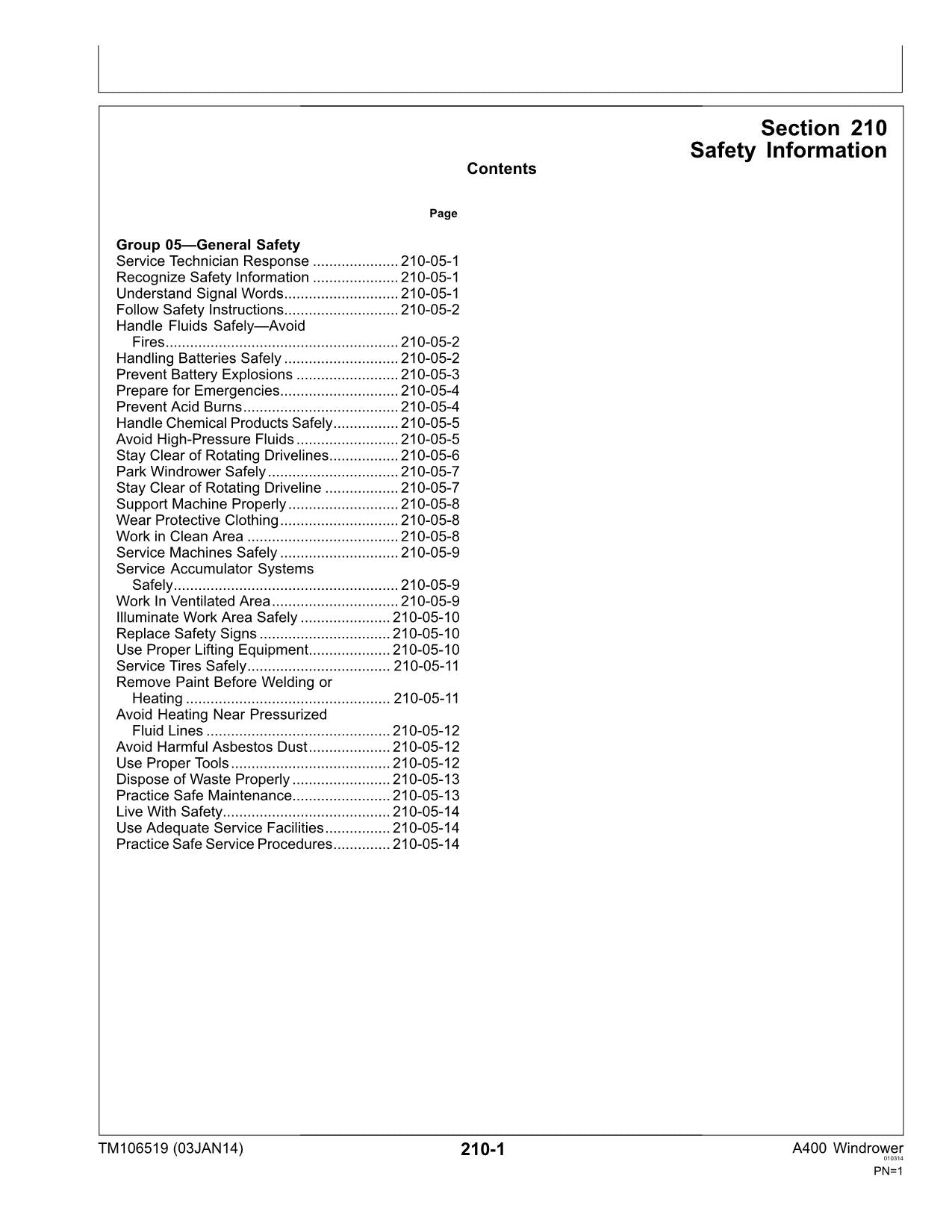 JOHN DEERE A400 WINDROWER DIAGNOSE-SERVICEHANDBUCH