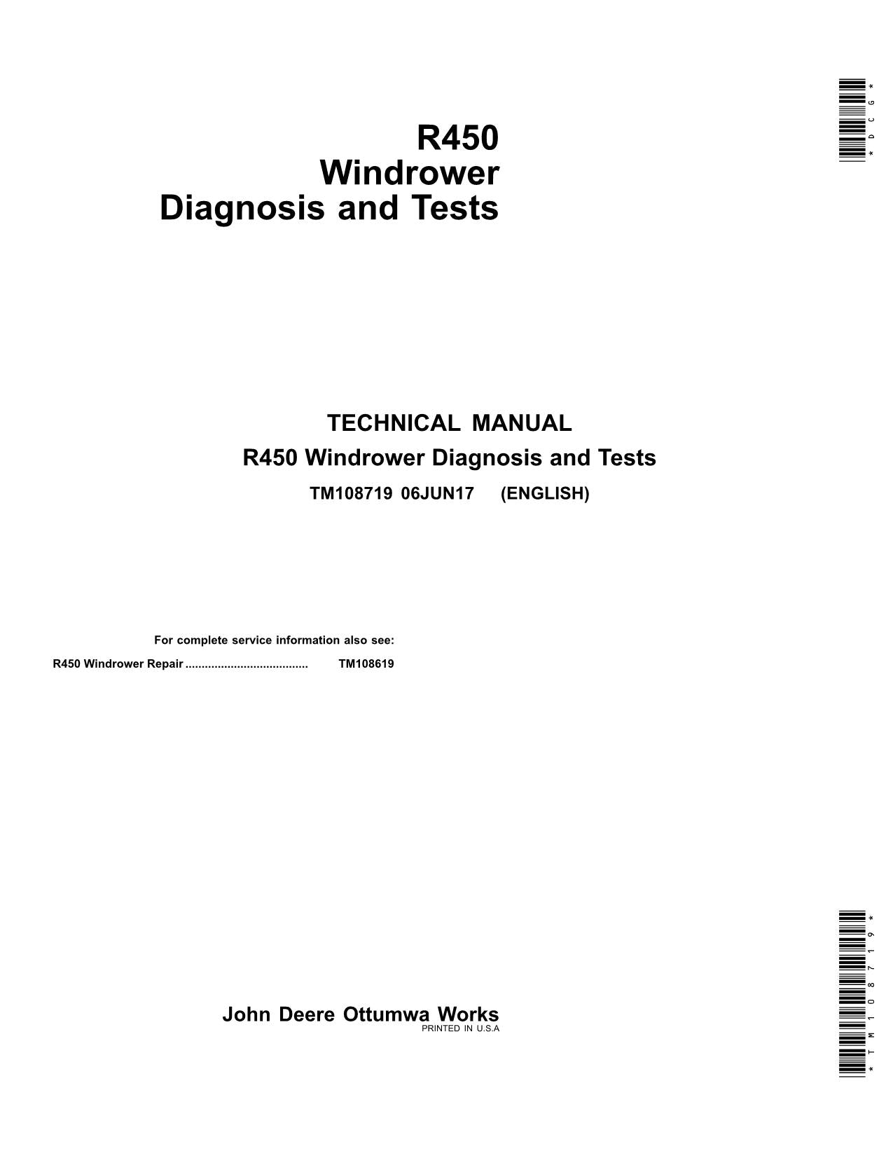 JOHN DEERE R450 WINDROWER DIAGNOSTIC SERVICE MANUAL