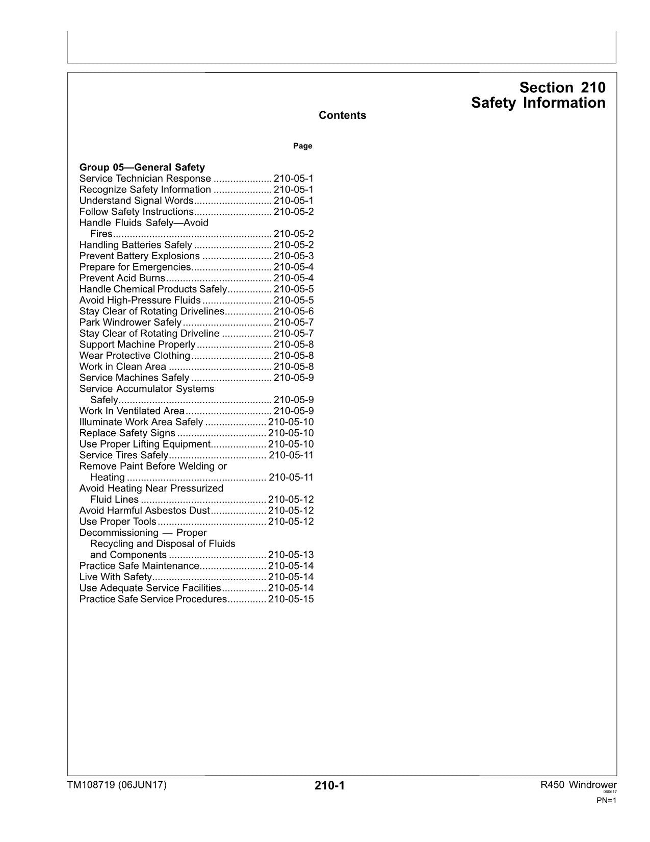 JOHN DEERE R450 WINDROWER DIAGNOSTIC SERVICE MANUAL