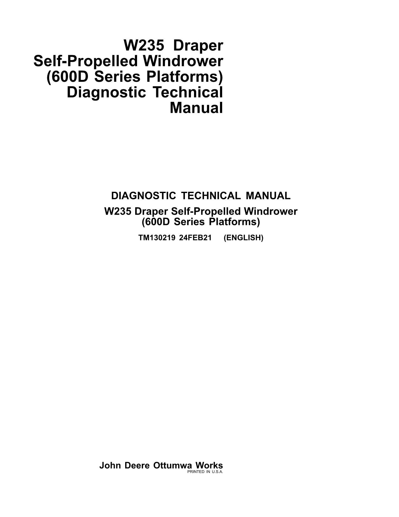 JOHN DEERE 625D 630D 635D 640D W235 WINDROWER REPAIR SERVICE MANUAL TM130219