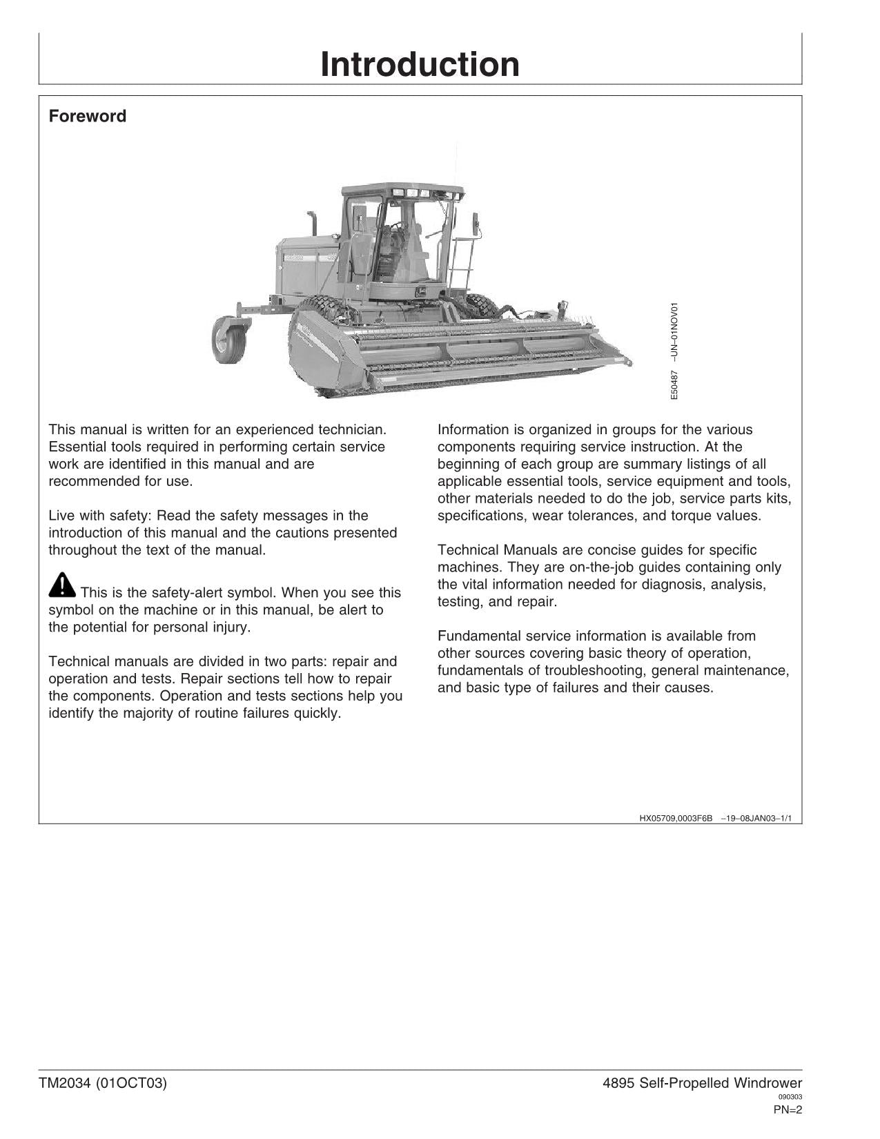 MANUEL D'ENTRETIEN ET DE DIAGNOSTIC DE L'ANDAINEUSE JOHN DEERE 4895 #1