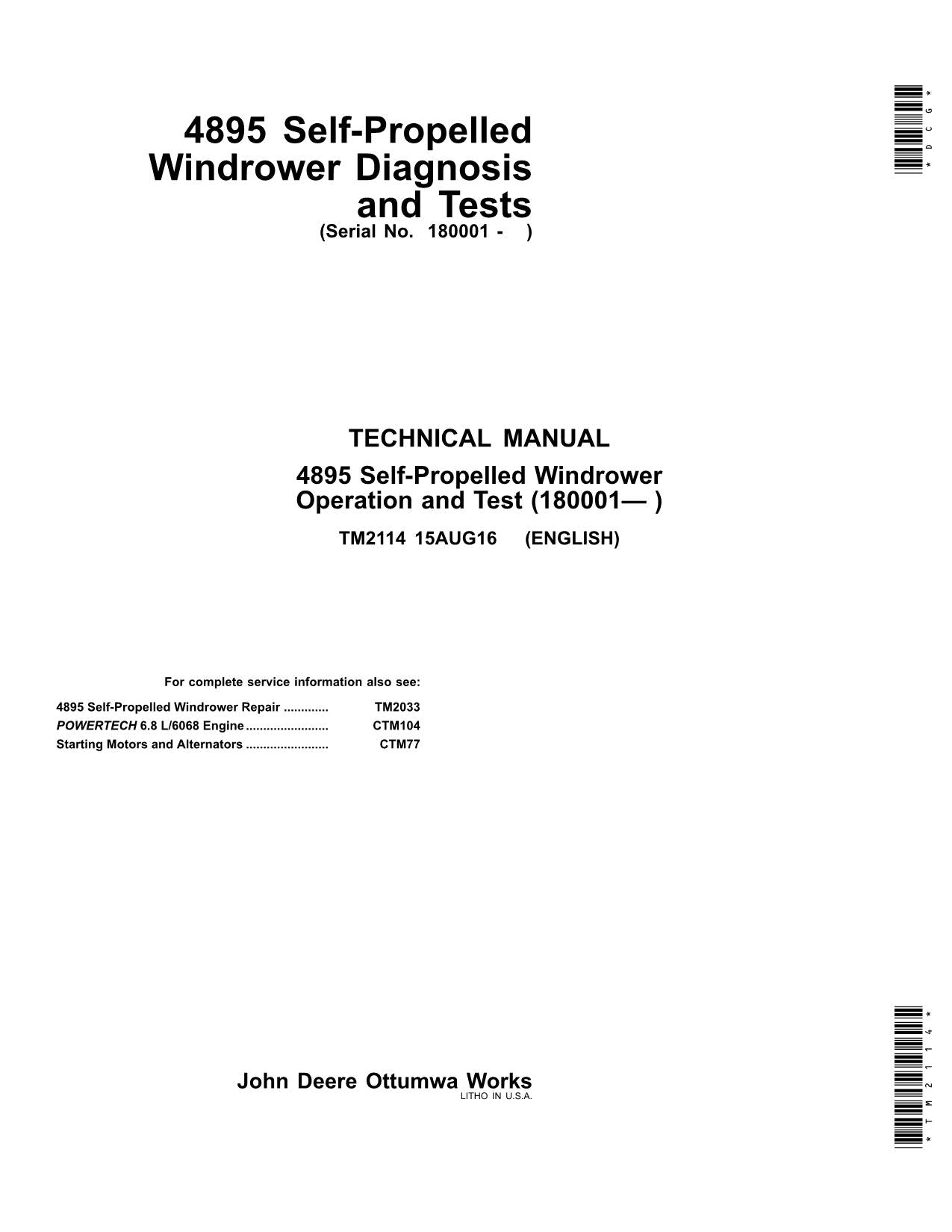 JOHN DEERE 4895 WINDROWER DIAGNOSTIC SERVICE MANUAL #2