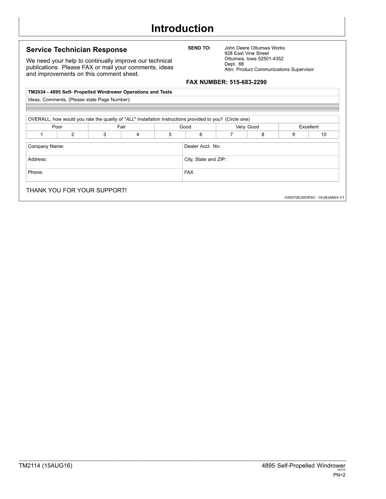 JOHN DEERE 4895 WINDROWER DIAGNOSTIC SERVICE MANUAL #2