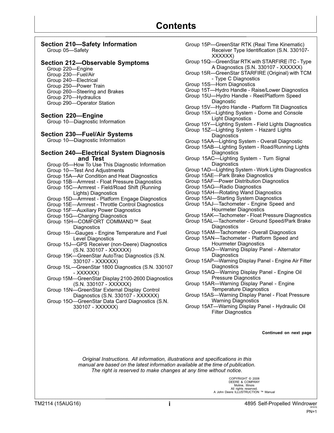 JOHN DEERE 4895 WINDROWER DIAGNOSTIC SERVICE MANUAL #2