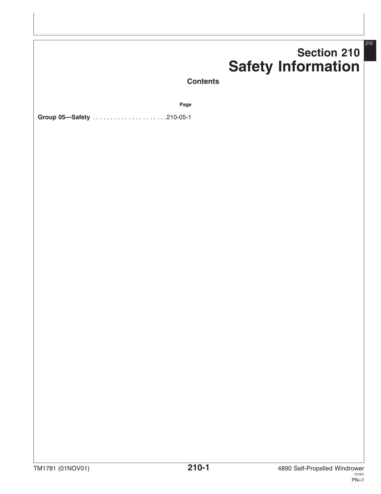 JOHN DEERE 4890 WINDROWER-BETRIEBSTEST-SERVICEHANDBUCH