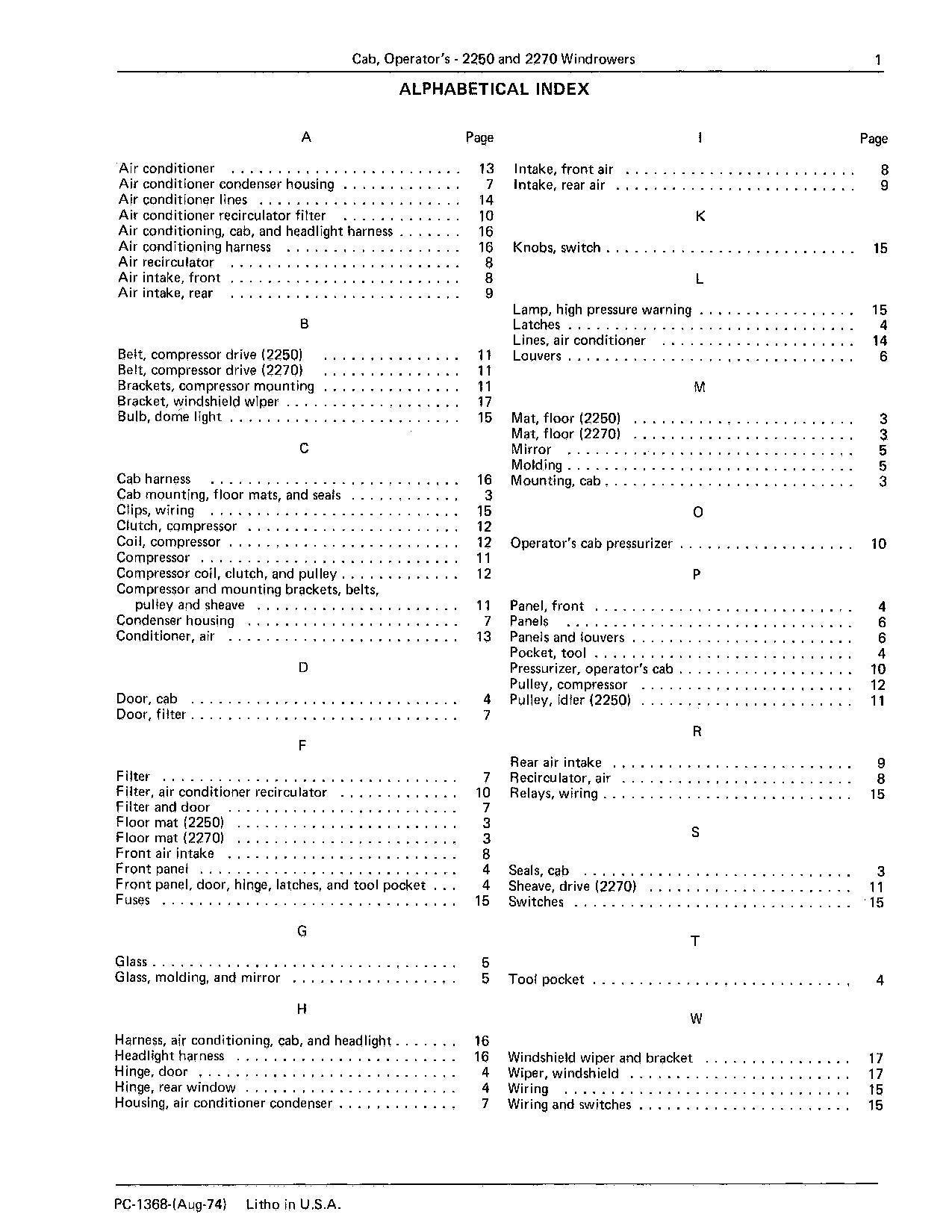 JOHN DEERE 2250 2270 WINDROWER PARTS CATALOG MANUAL #2