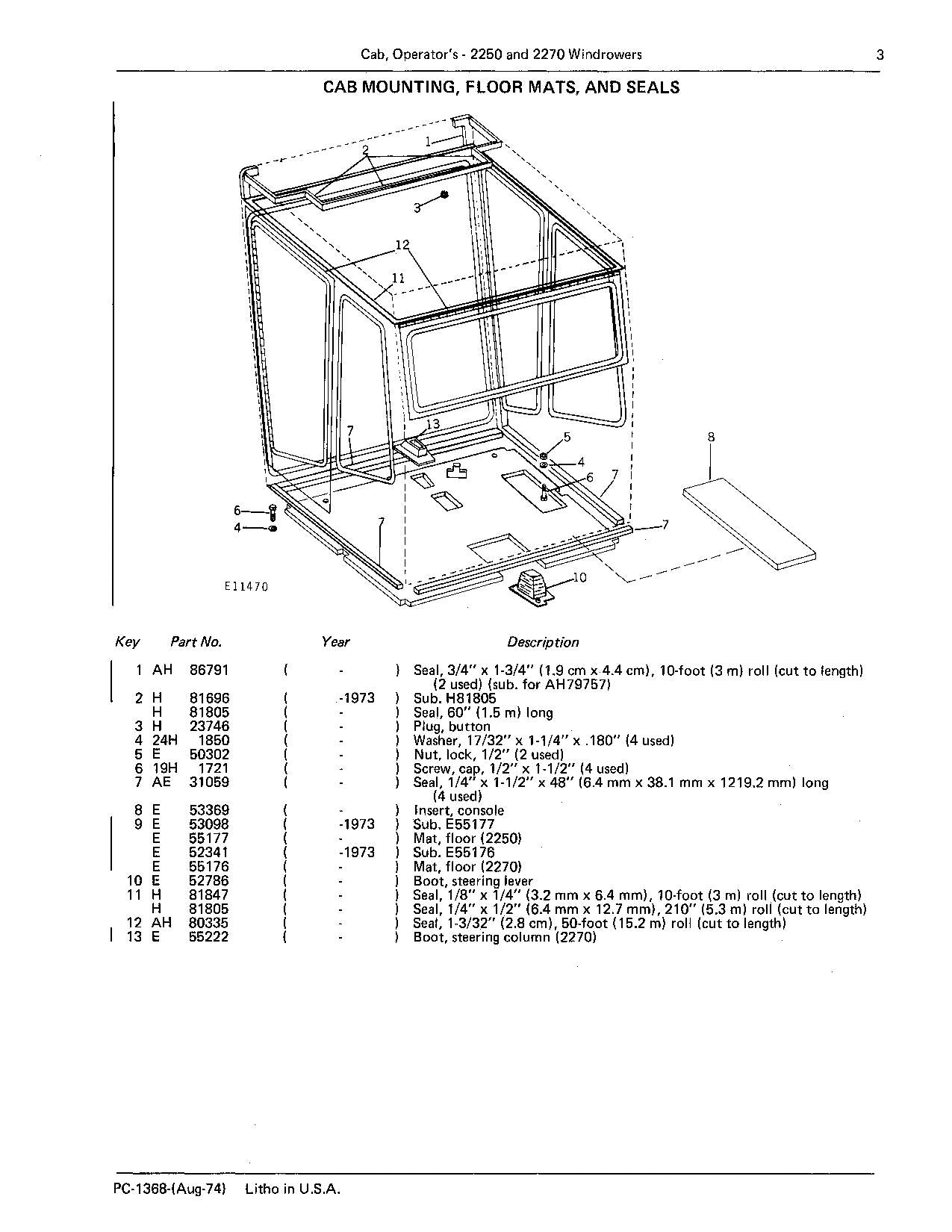 JOHN DEERE 2250 2270 WINDROWER PARTS CATALOG MANUAL #2