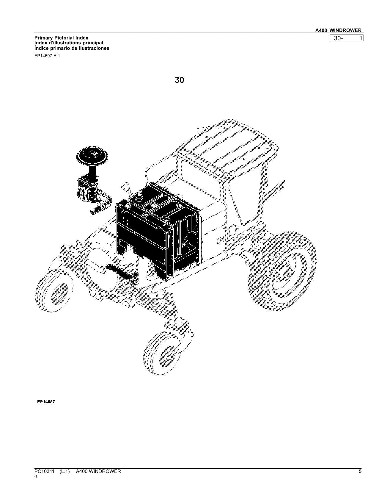 JOHN DEERE A400 WINDROWER PARTS CATALOG MANUAL