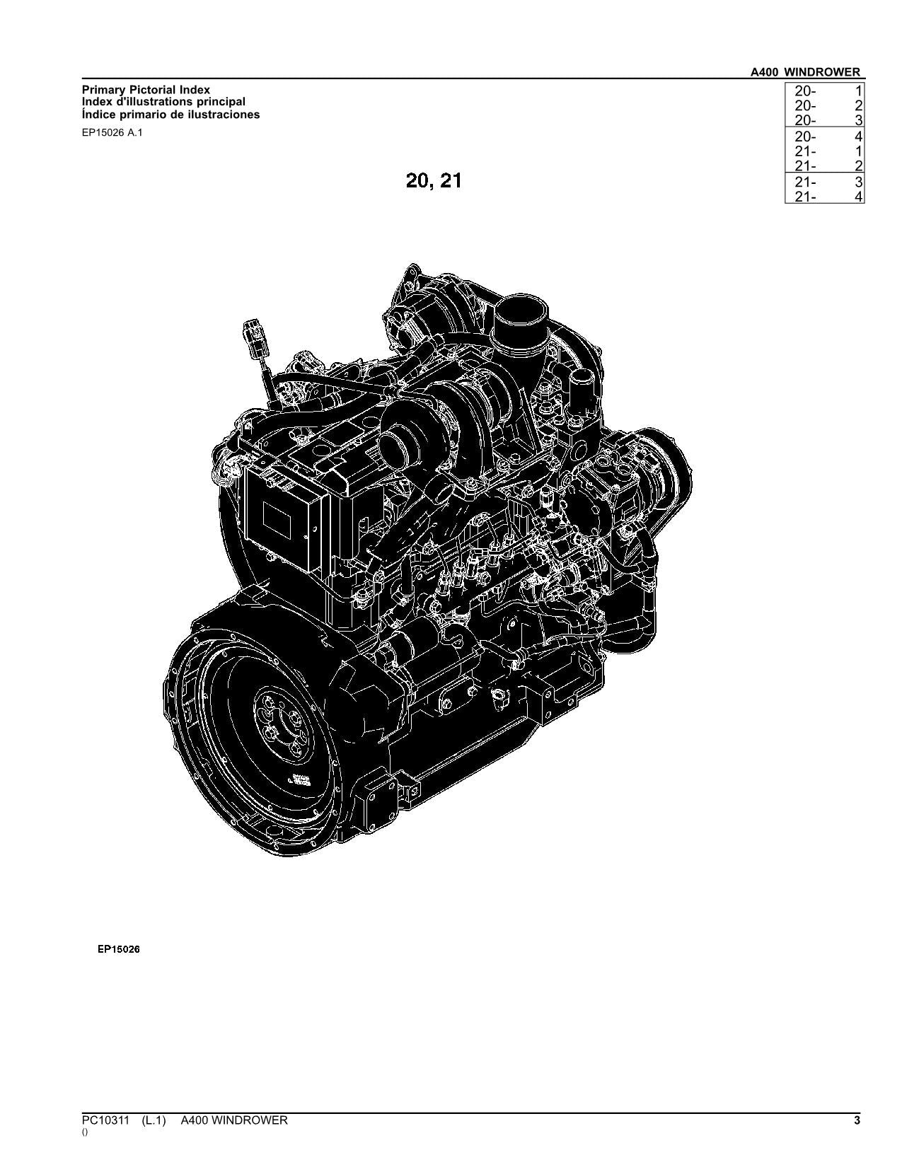 JOHN DEERE A400 WINDROWER PARTS CATALOG MANUAL