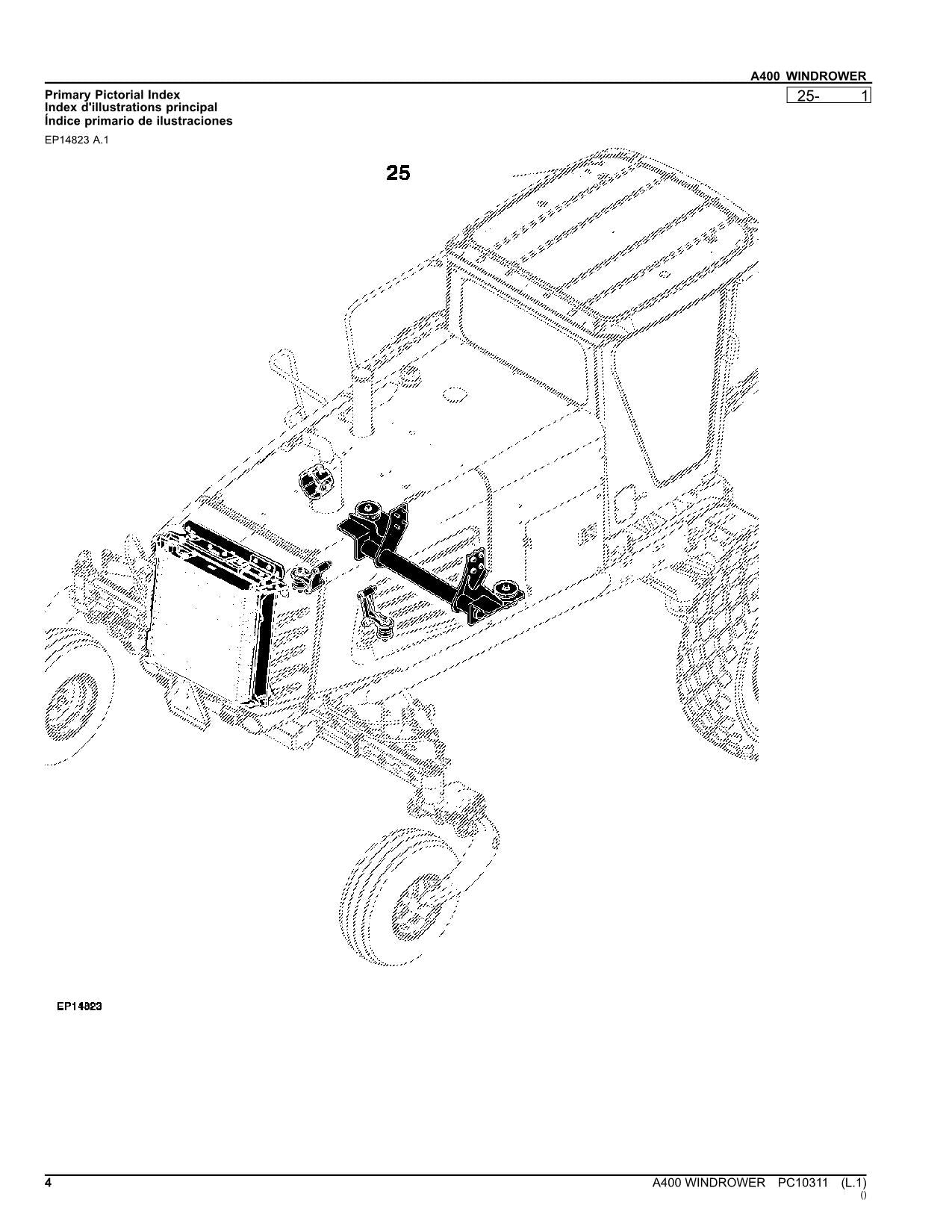 JOHN DEERE A400 WINDROWER PARTS CATALOG MANUAL