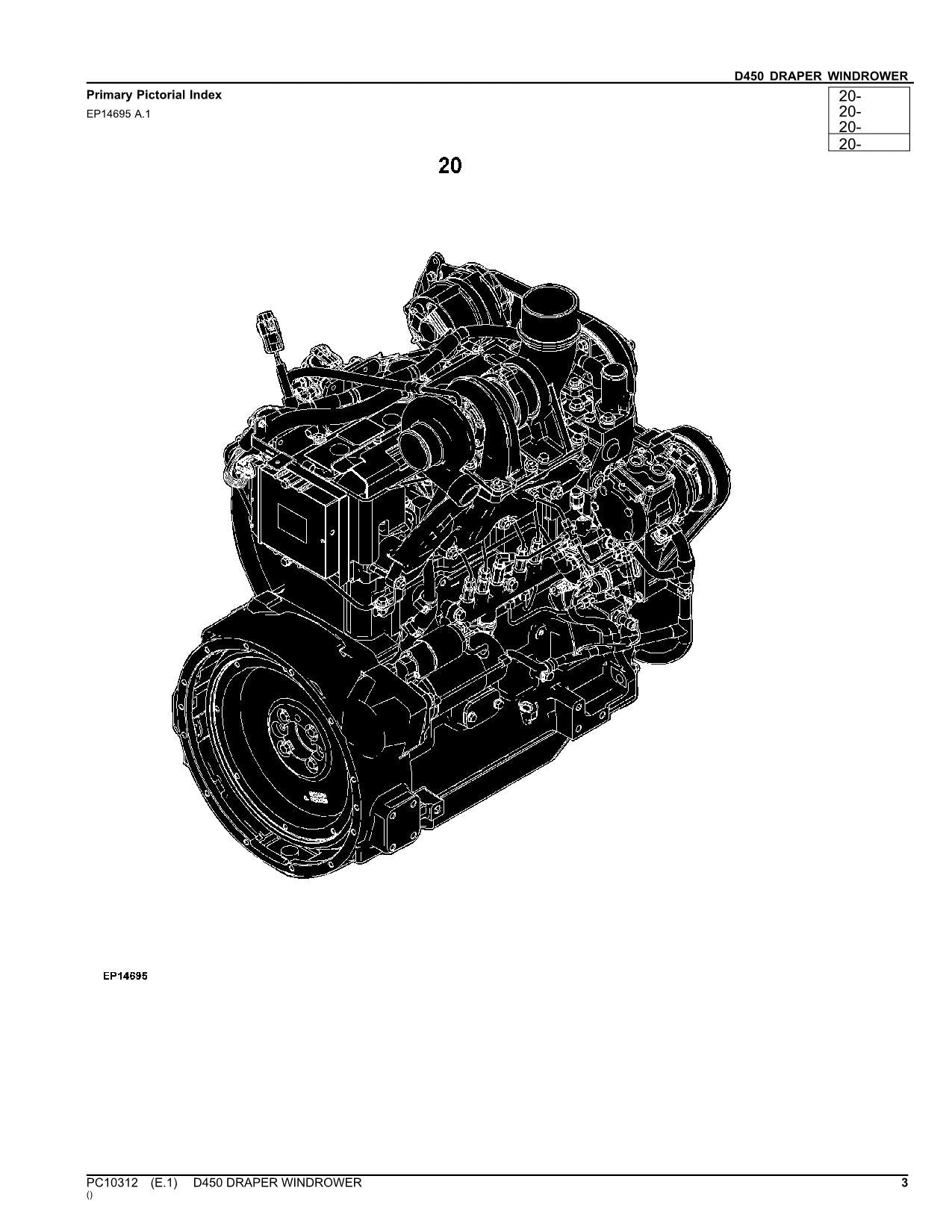 JOHN DEERE D450 WINDROWER PARTS CATALOG MANUAL