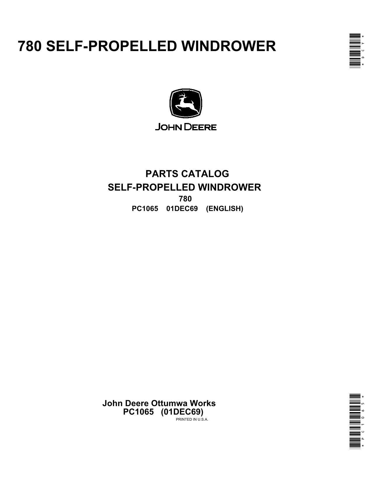 JOHN DEERE 780 WINDROWER PARTS CATALOG MANUAL