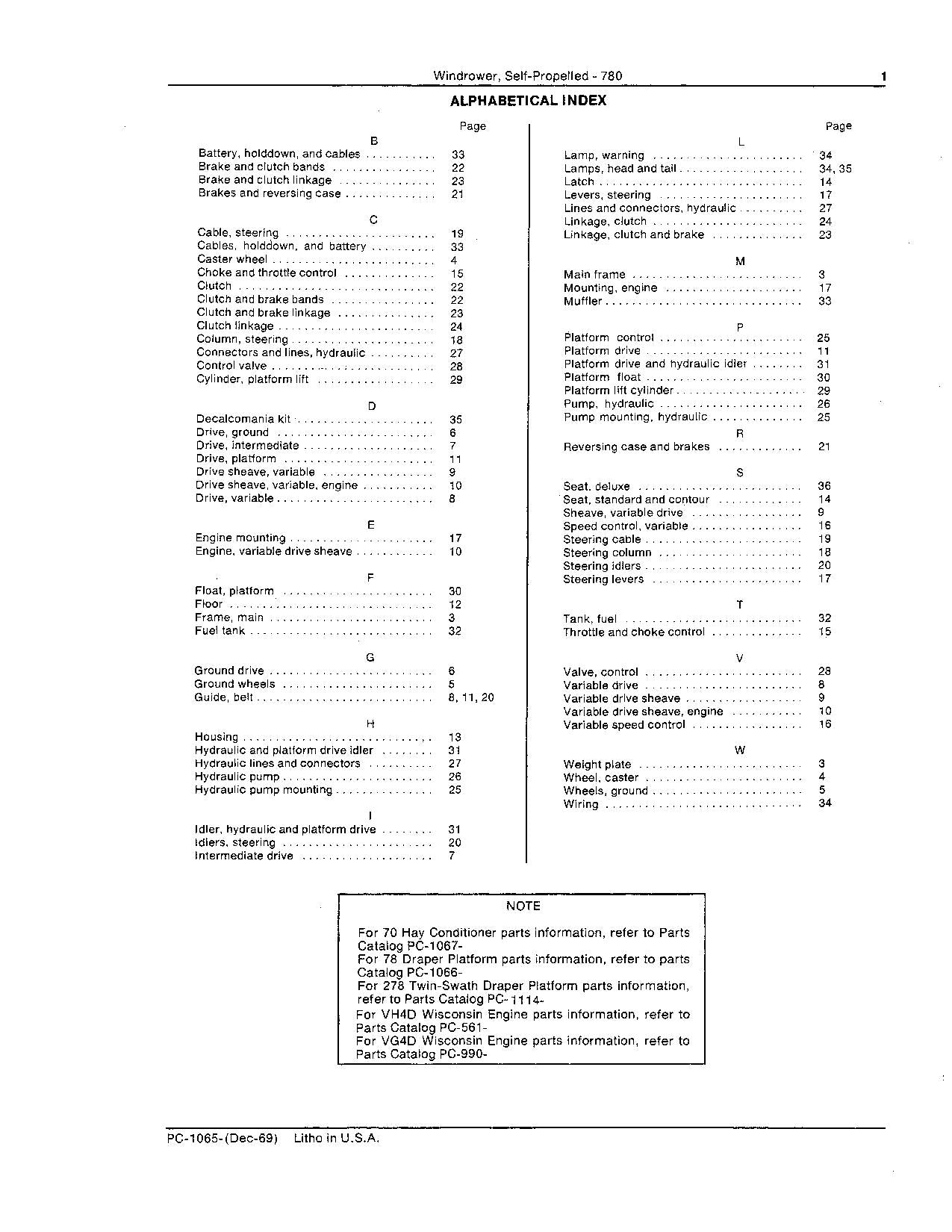 JOHN DEERE 780 WINDROWER PARTS CATALOG MANUAL