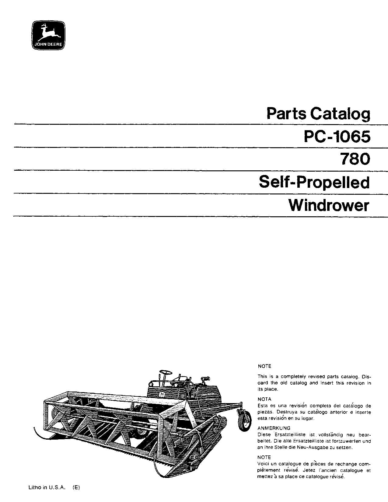 MANUEL DU CATALOGUE DES PIÈCES DÉTACHÉES DE L'ANDAINEUSE JOHN DEERE 780