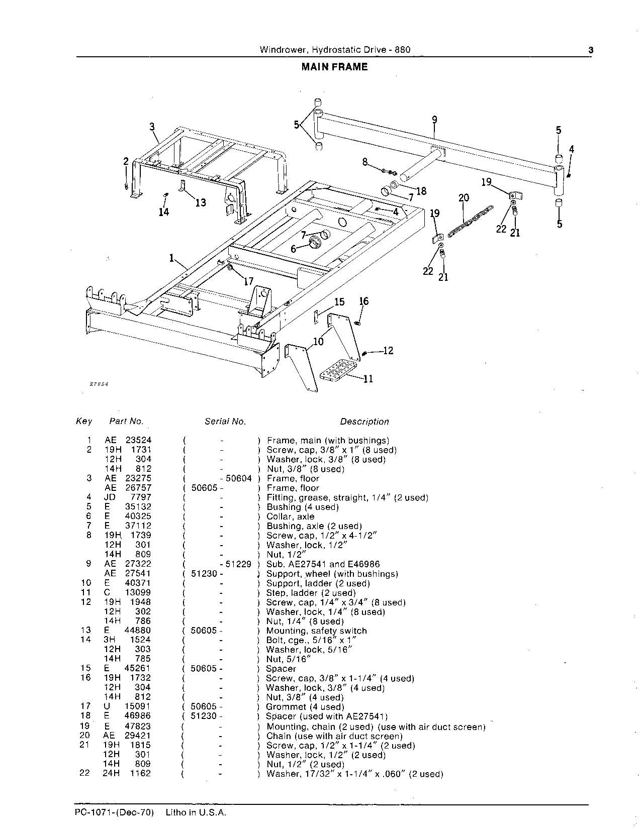 JOHN DEERE 880 WINDROWER PARTS CATALOG MANUAL #1