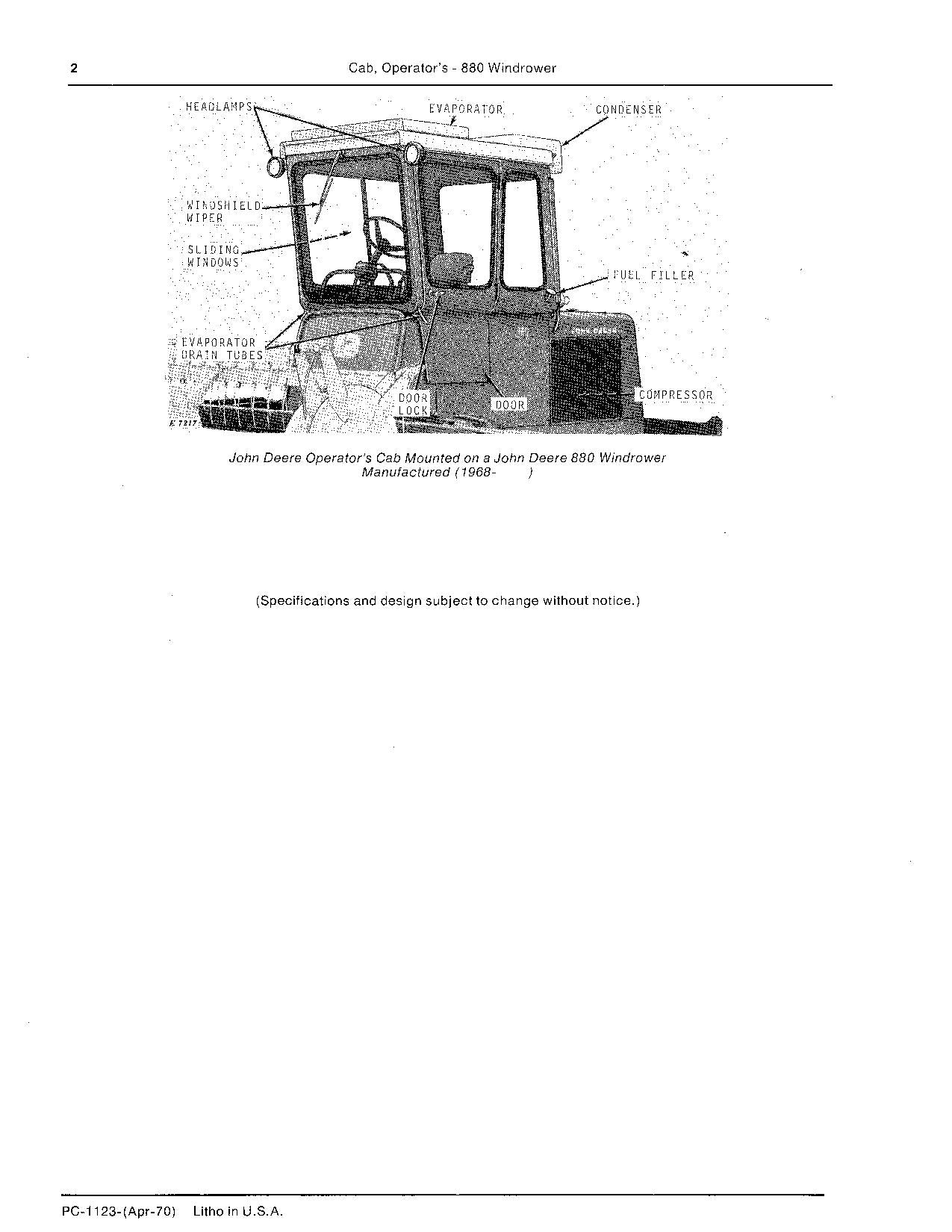 MANUEL DU CATALOGUE DES PIÈCES DÉTACHÉES DE L'ANDAINEUSE JOHN DEERE 880 #2