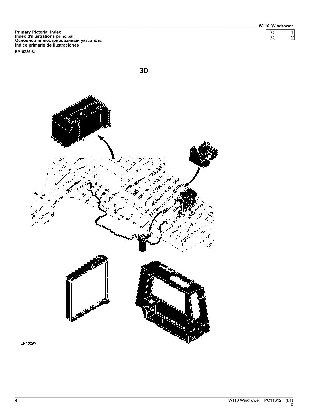 JOHN DEERE W110 WINDROWER PARTS CATALOG MANUAL