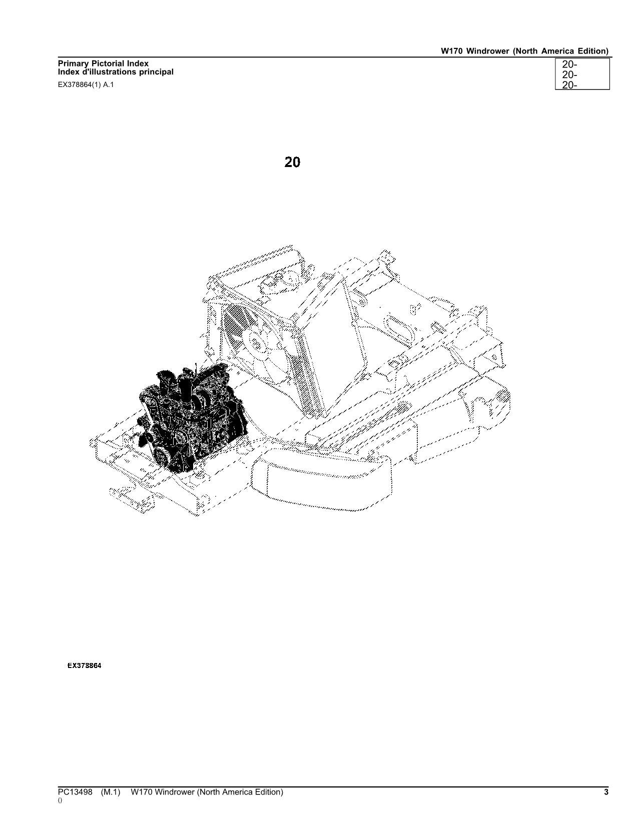 JOHN DEERE W170 WINDROWER PARTS CATALOG MANUAL