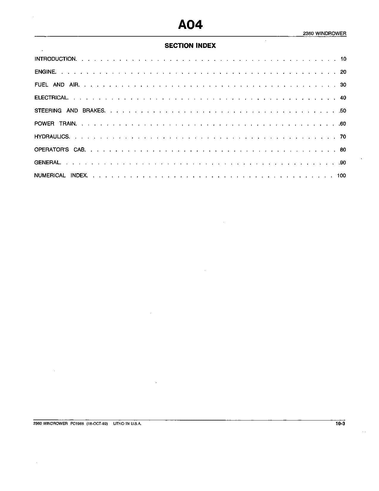 JOHN DEERE 2360 WINDROWER PARTS CATALOG MANUAL