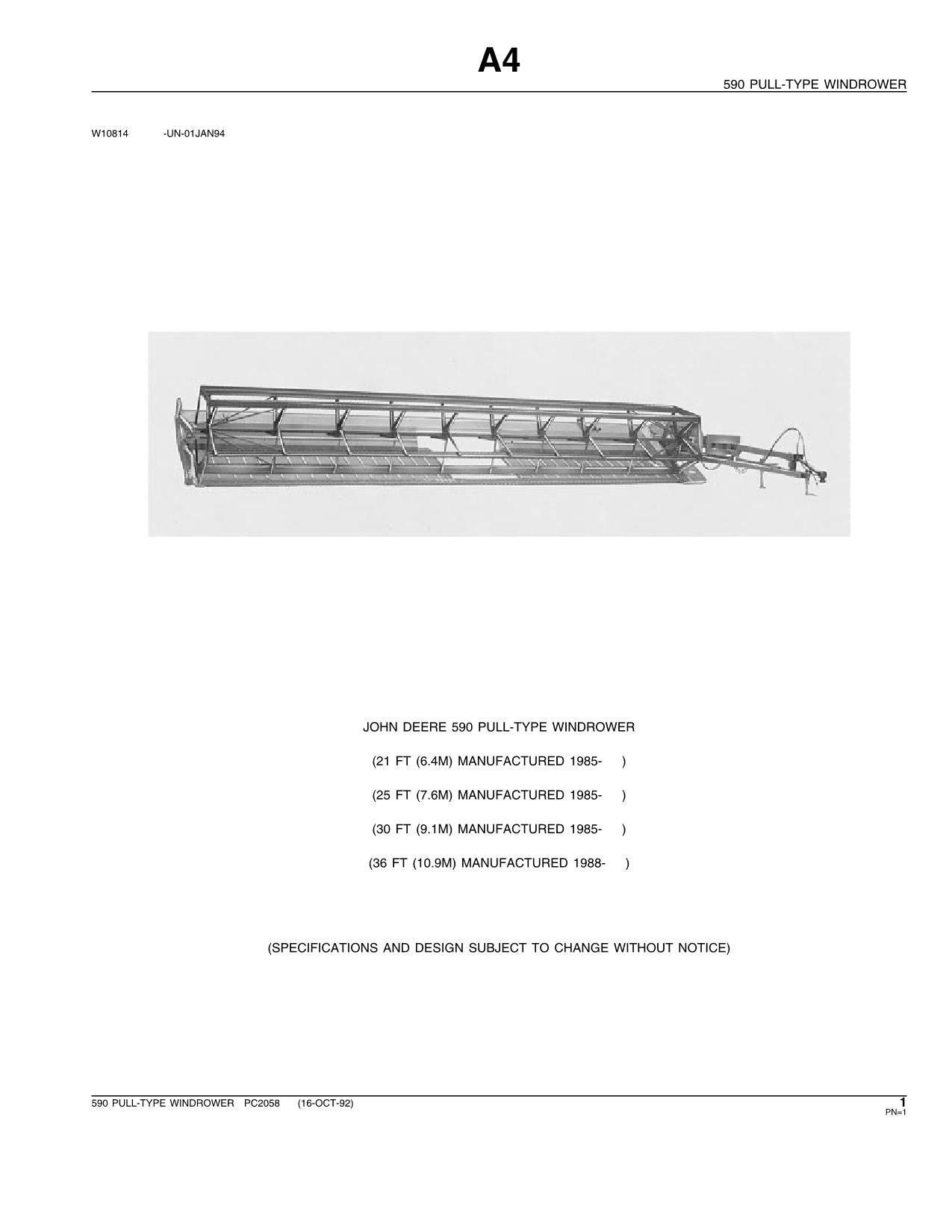 MANUEL DU CATALOGUE DES PIÈCES DÉTACHÉES DE L'ANDAINEUR JOHN DEERE 590