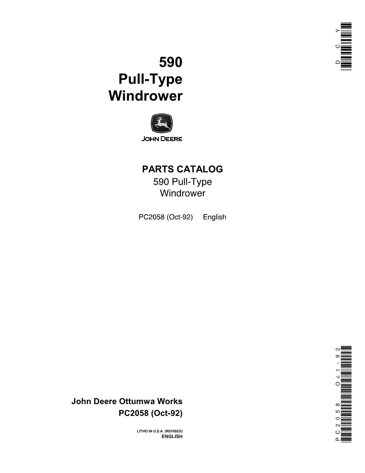 MANUEL DU CATALOGUE DES PIÈCES DÉTACHÉES DE L'ANDAINEUR JOHN DEERE 590