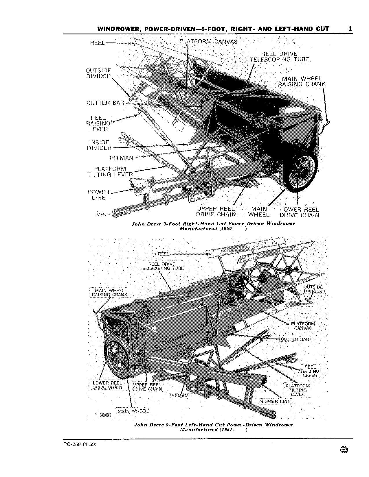 JOHN DEERE 9 FOOT WINDROWER PARTS CATALOG MANUAL