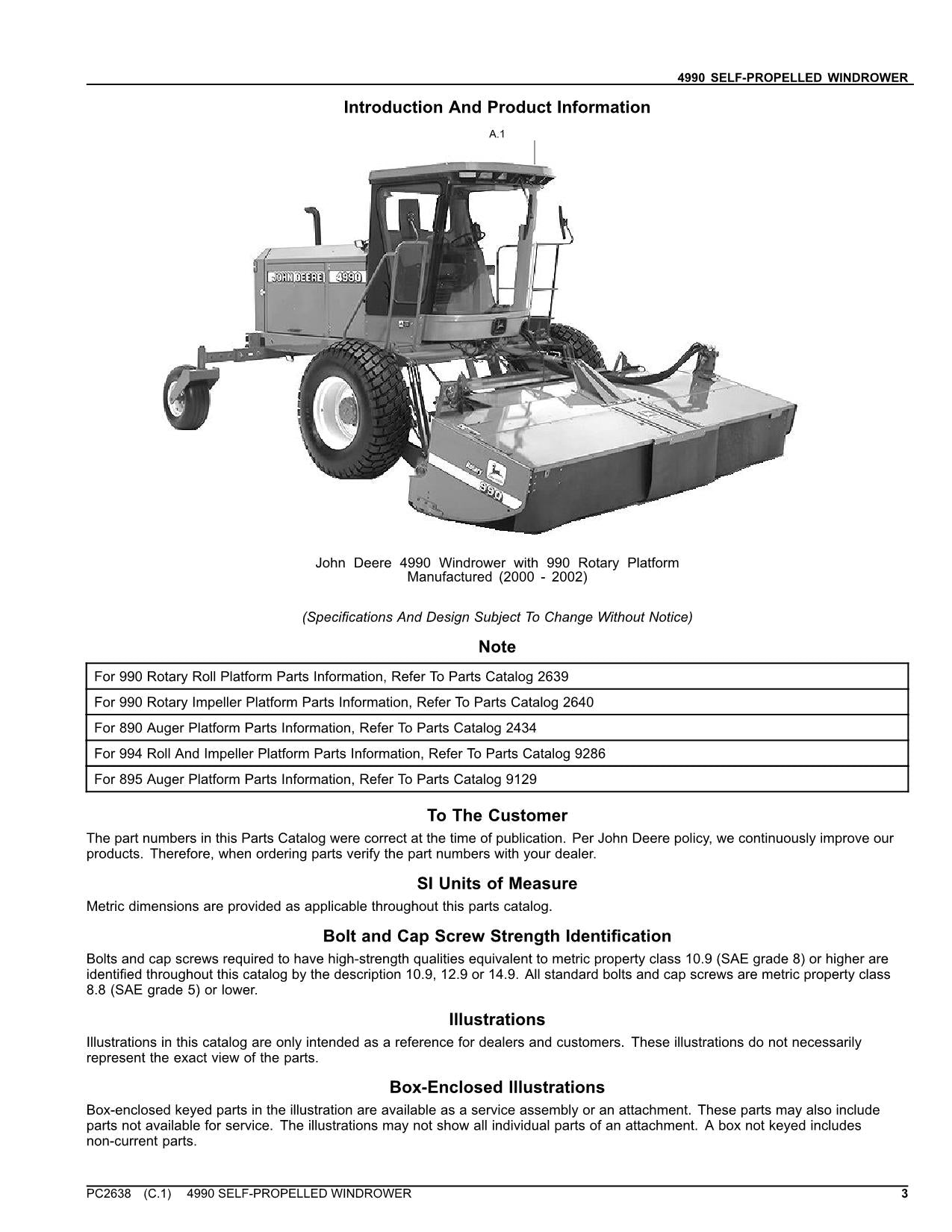 JOHN DEERE 4990 WINDROWER ERSATZTEILKATALOGHANDBUCH