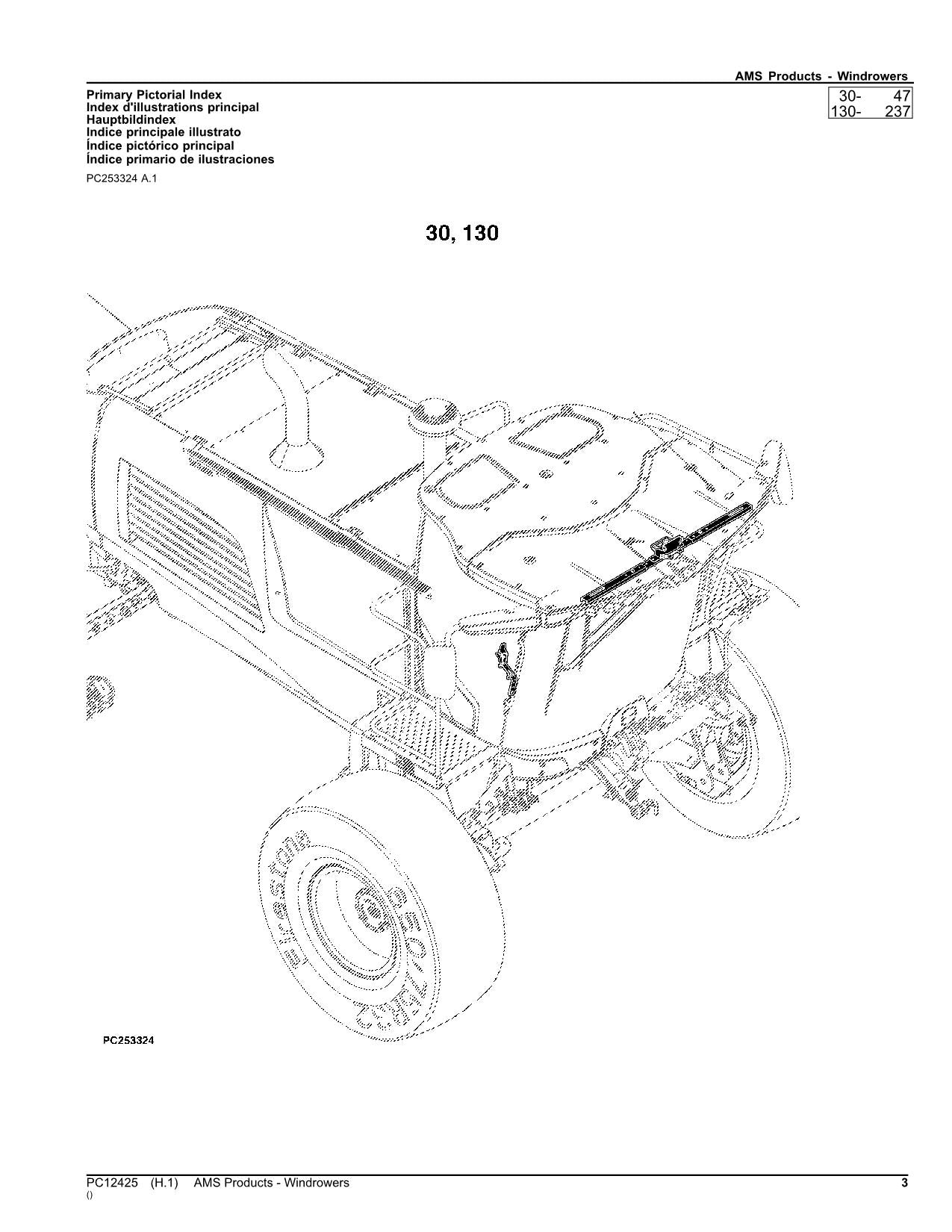 JOHN DEERE 1800 2600 2630 3000 WINDROWER PARTS CATALOG MANUAL