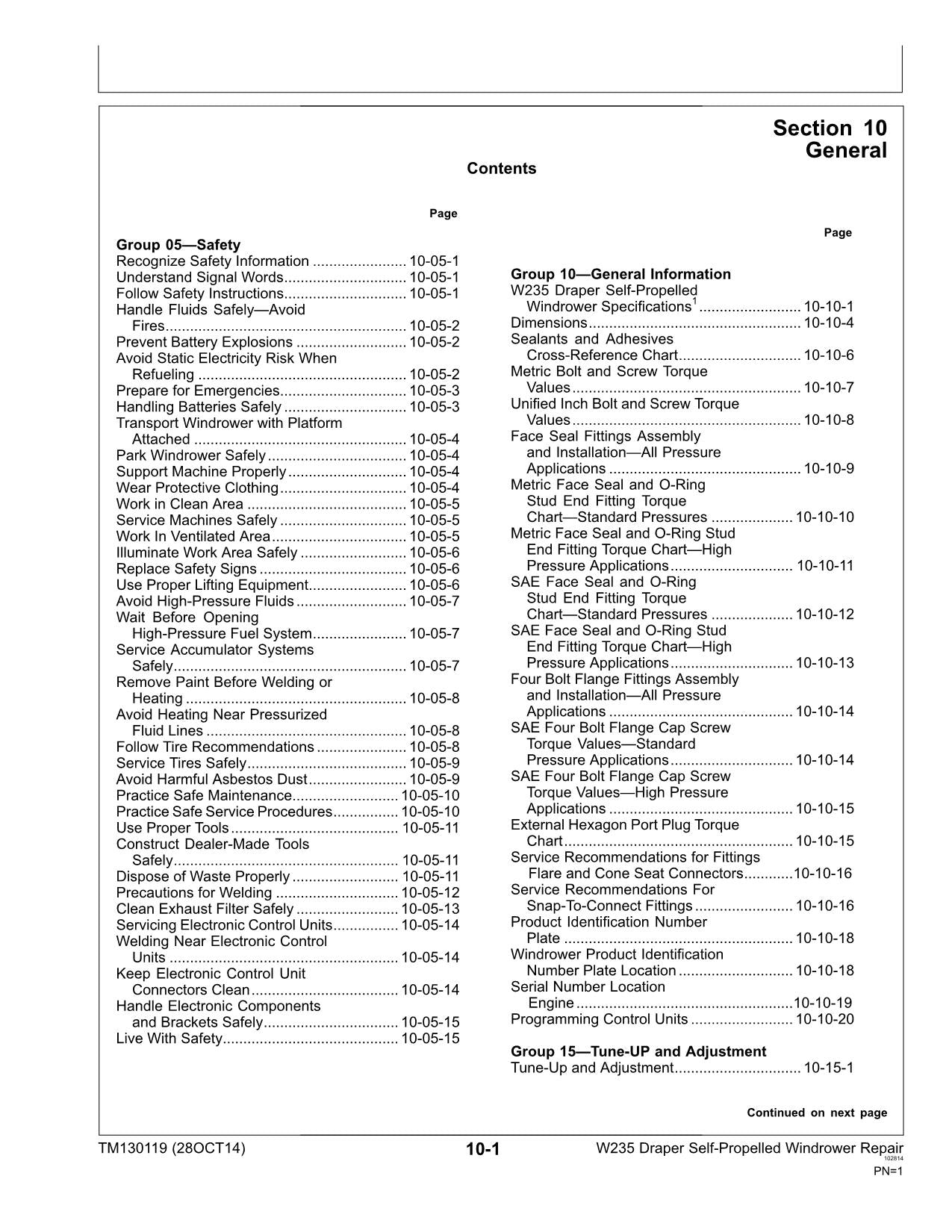 JOHN DEERE W235 WINDROWER REPAIR SERVICE MANUAL